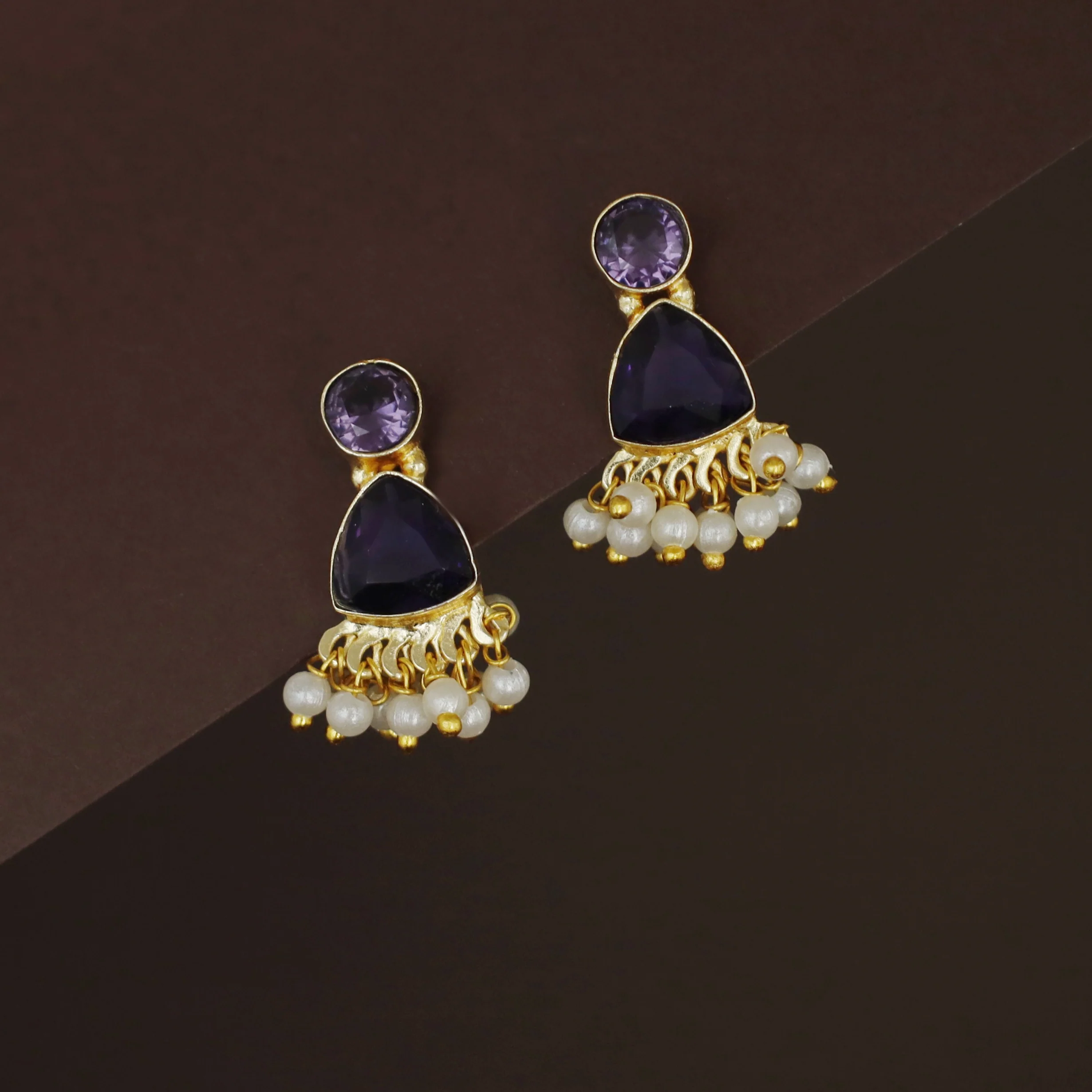 Masiha Round + Triangle Glossy Stone Stud - Image 5