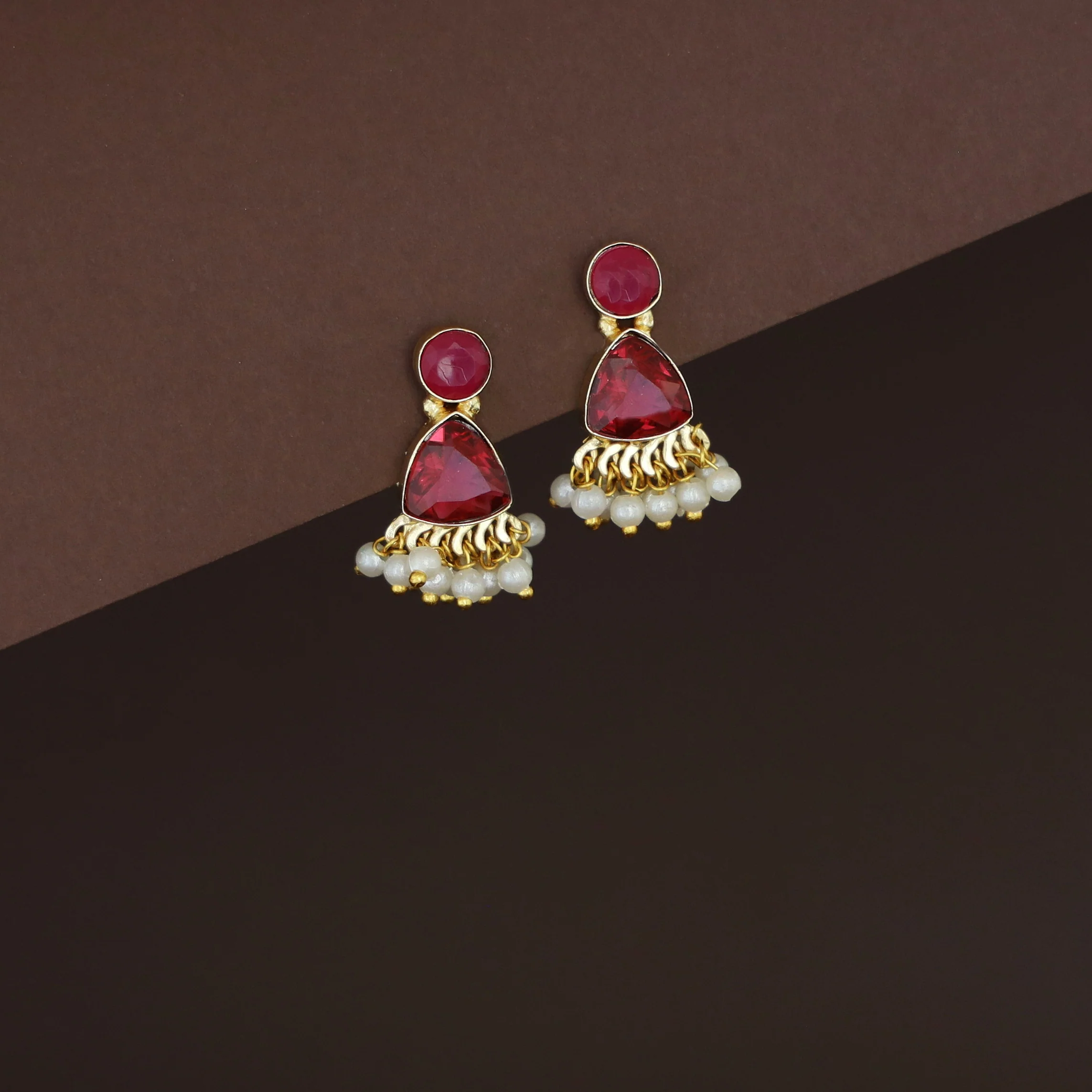 Masiha Round + Triangle Glossy Stone Stud - Image 6