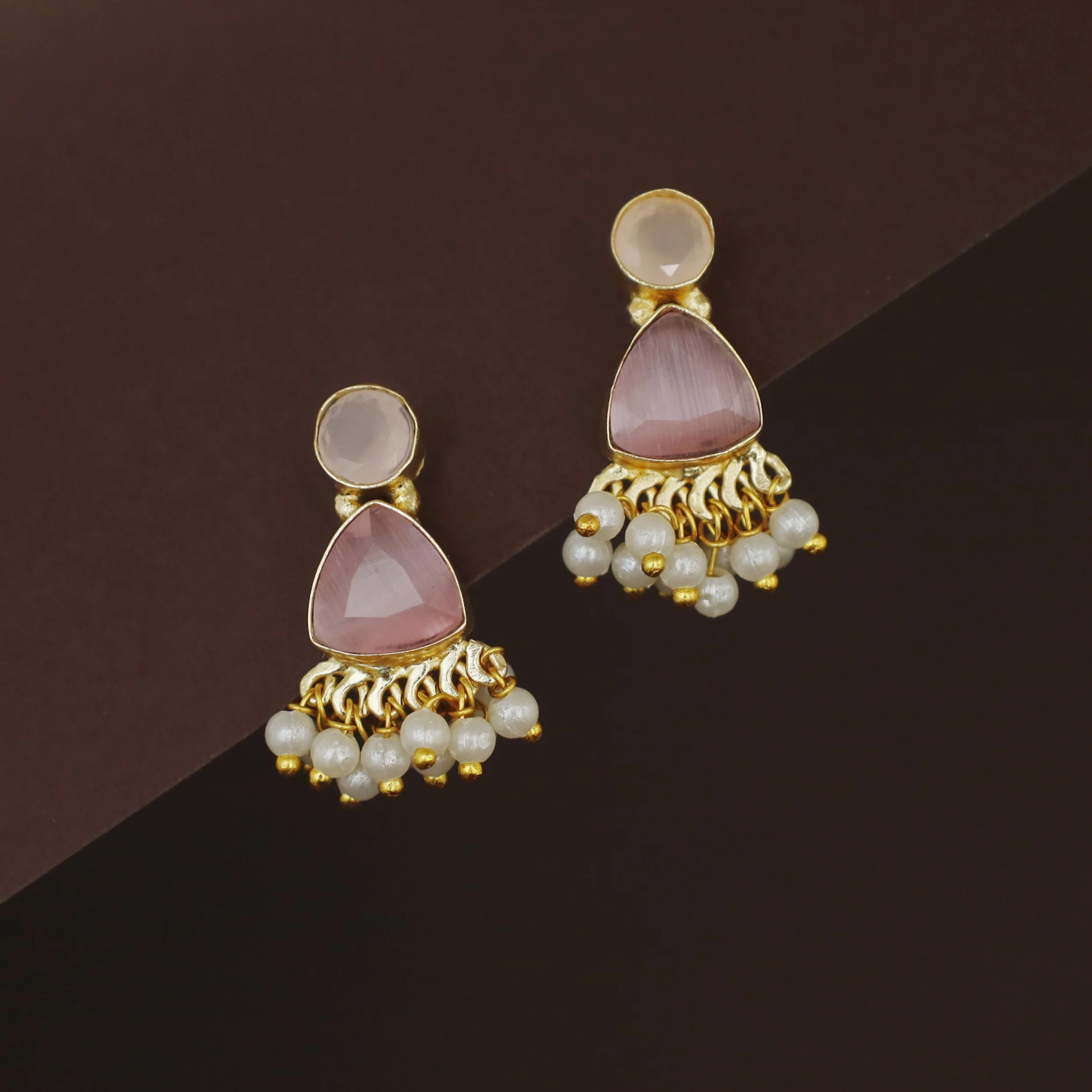 Masiha Round + Triangle Glossy Stone Stud - Image 7