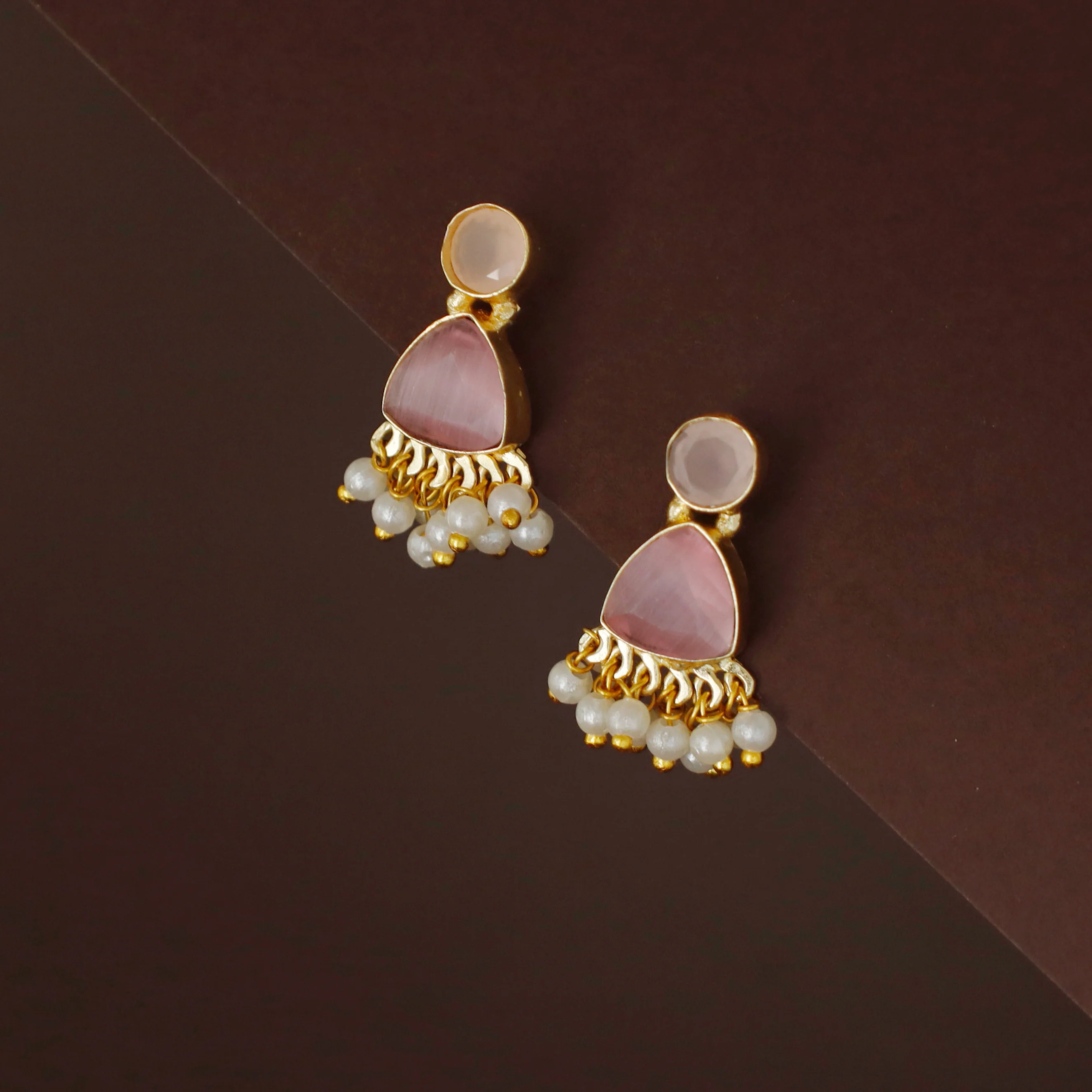 Masiha Round + Triangle Glossy Stone Stud - Image 8