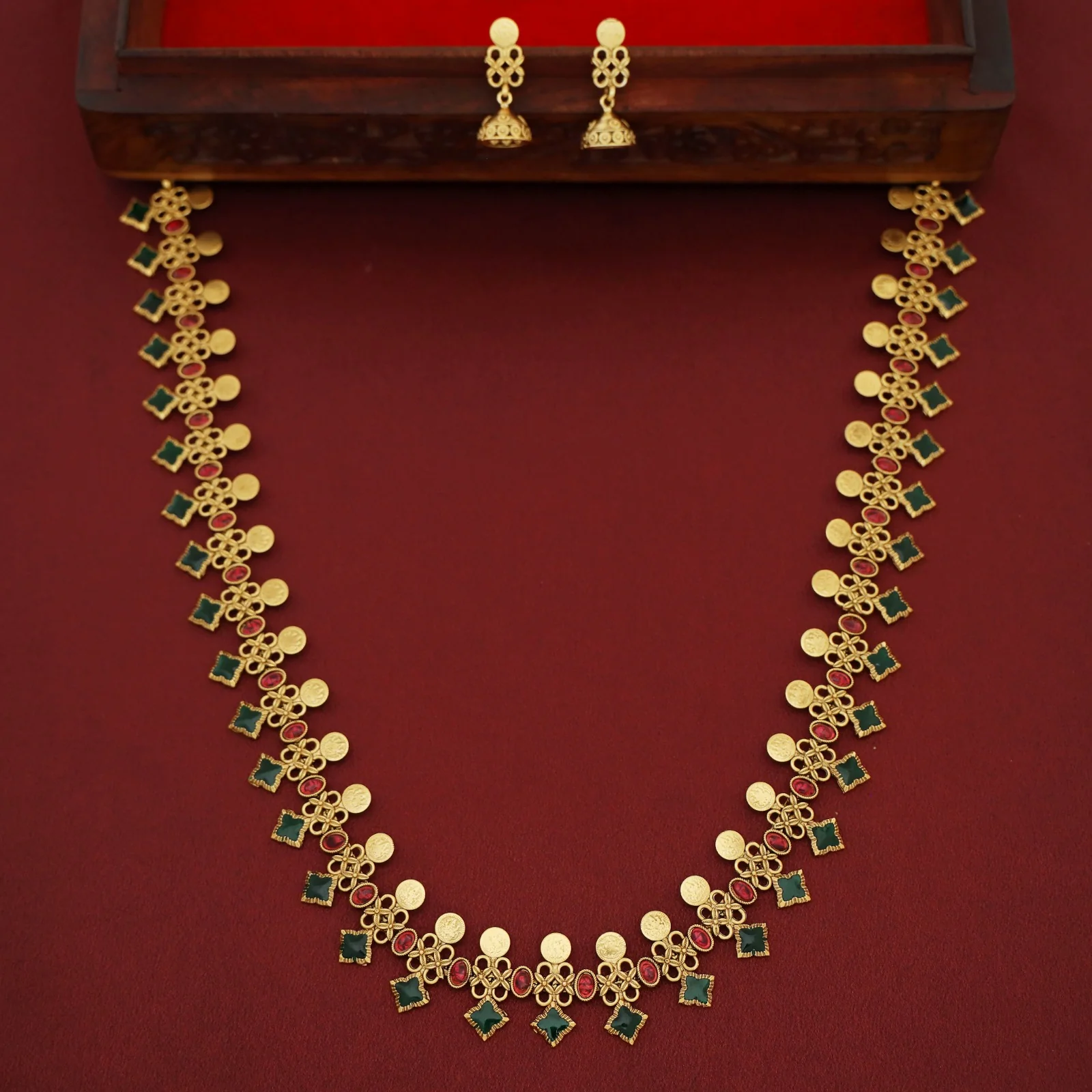 Matangi Kemp Stone Kashi Haram With Earring - Image 2