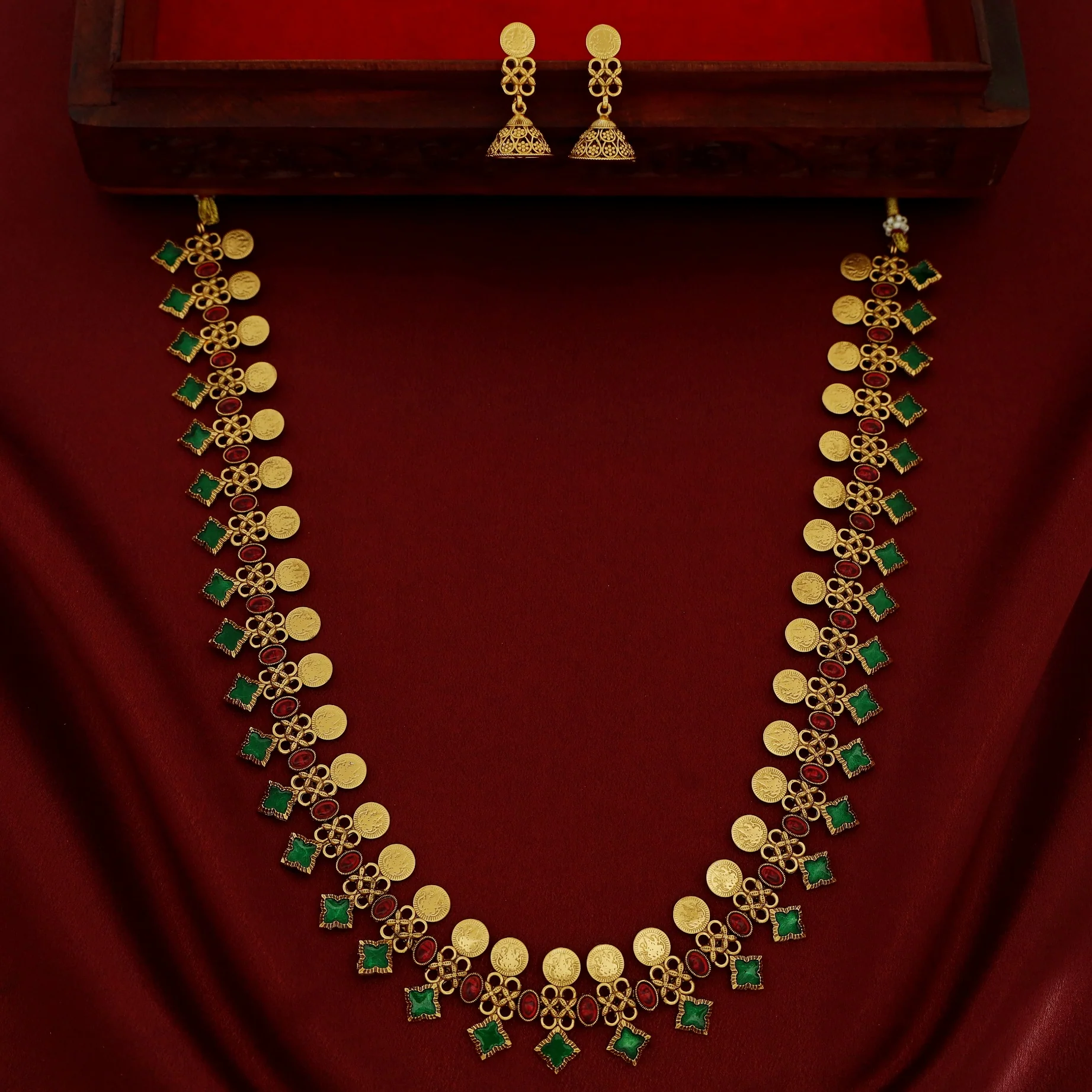 Matangi Kemp Stone Kashi Haram With Earring - Image 3