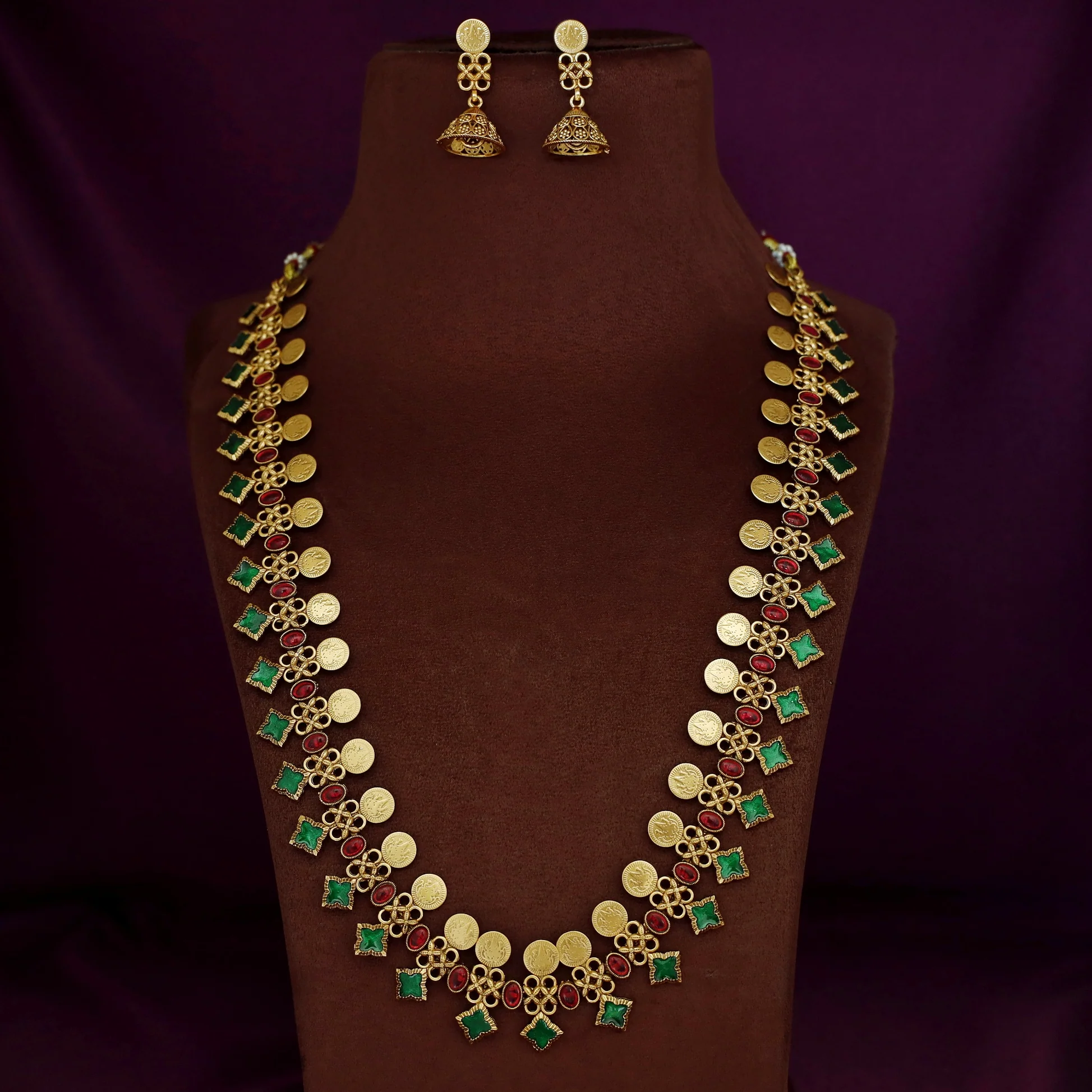 Matangi Kemp Stone Kashi Haram With Earring - Image 6