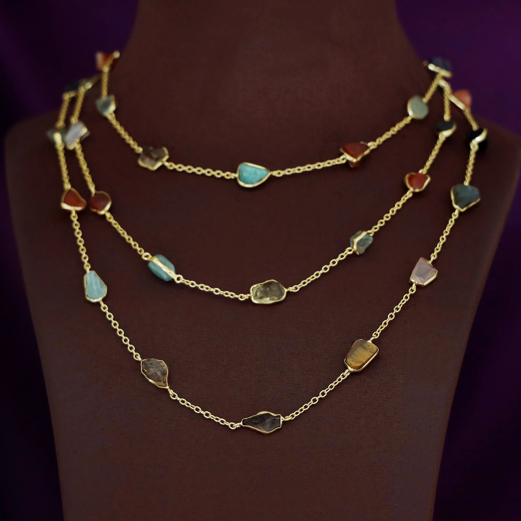 Mawar 3 Layer Raw Stone Neckpiece - Image 3