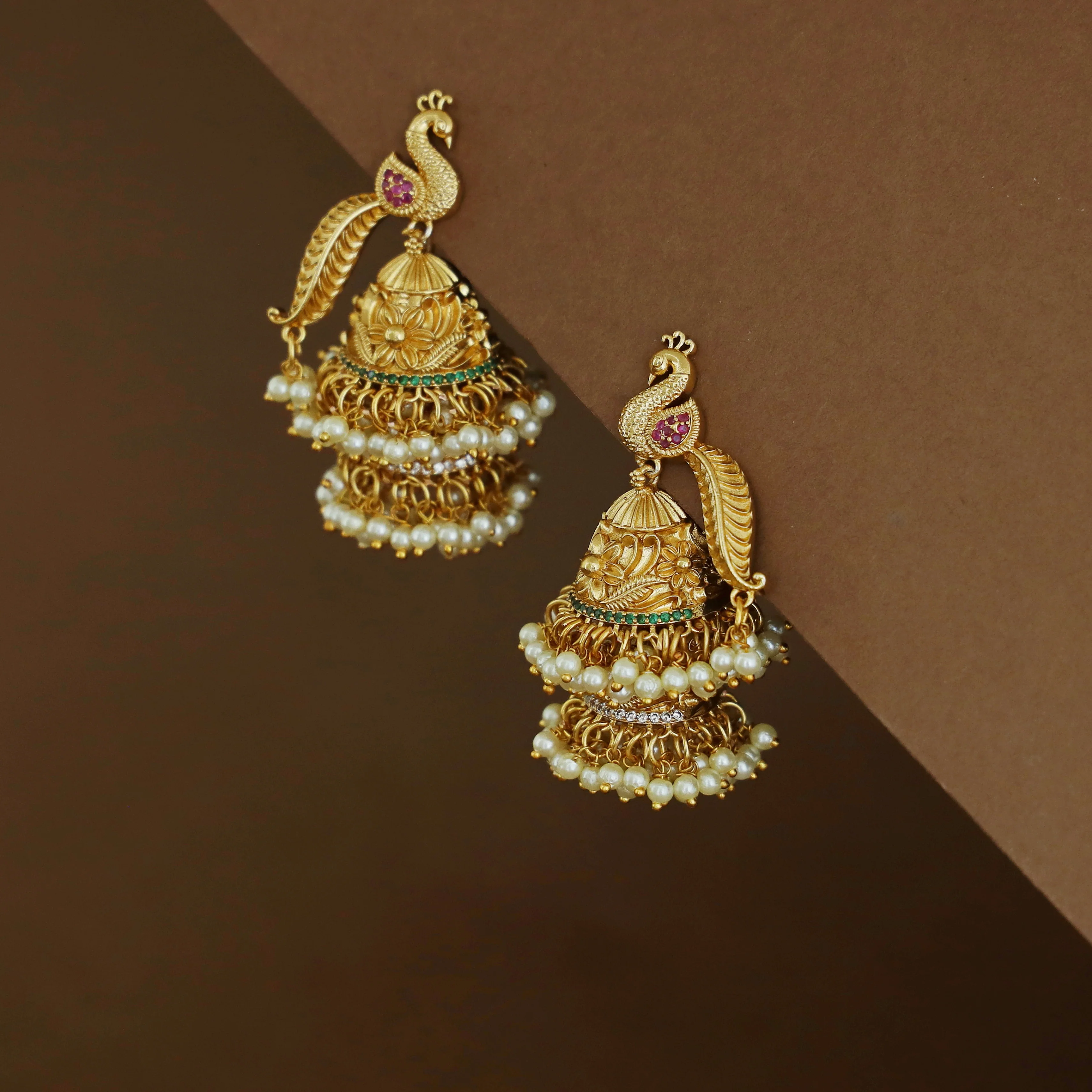 Mayura Cluster Pearl 2 Layer Jhumka - Image 2