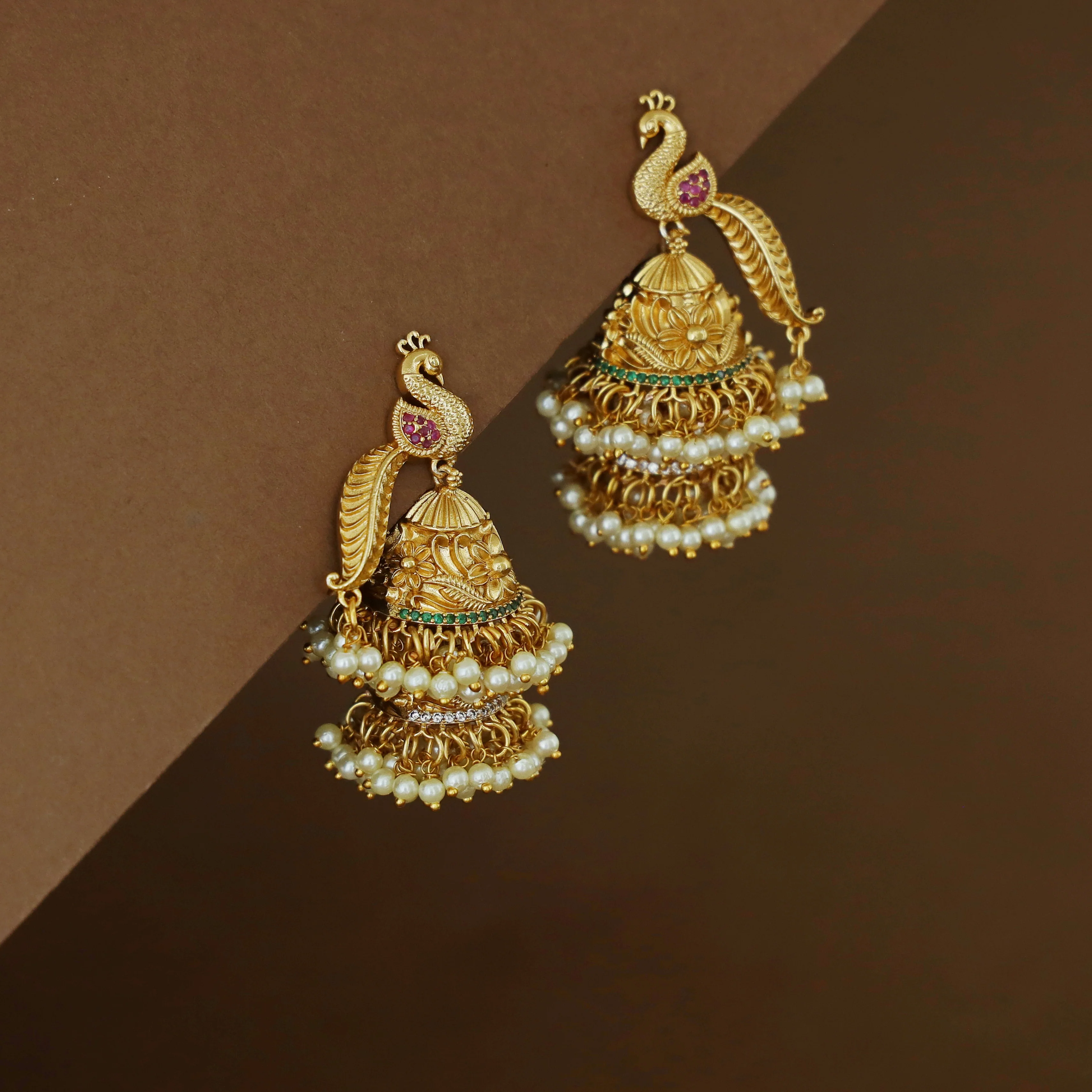 Mayura Cluster Pearl 2 Layer Jhumka - Image 3