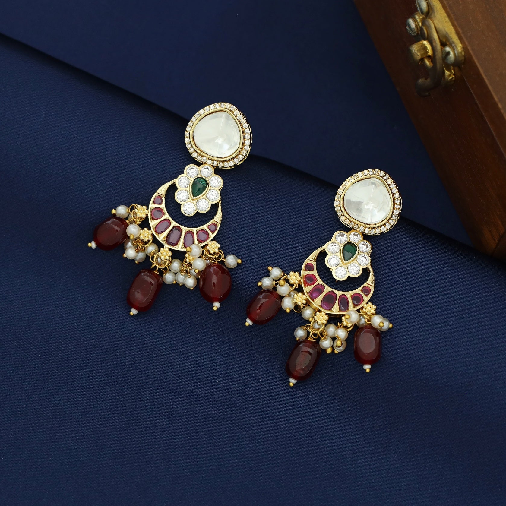 Mayyiza Beaded Pearl Polki Kundan Earring - Image 5