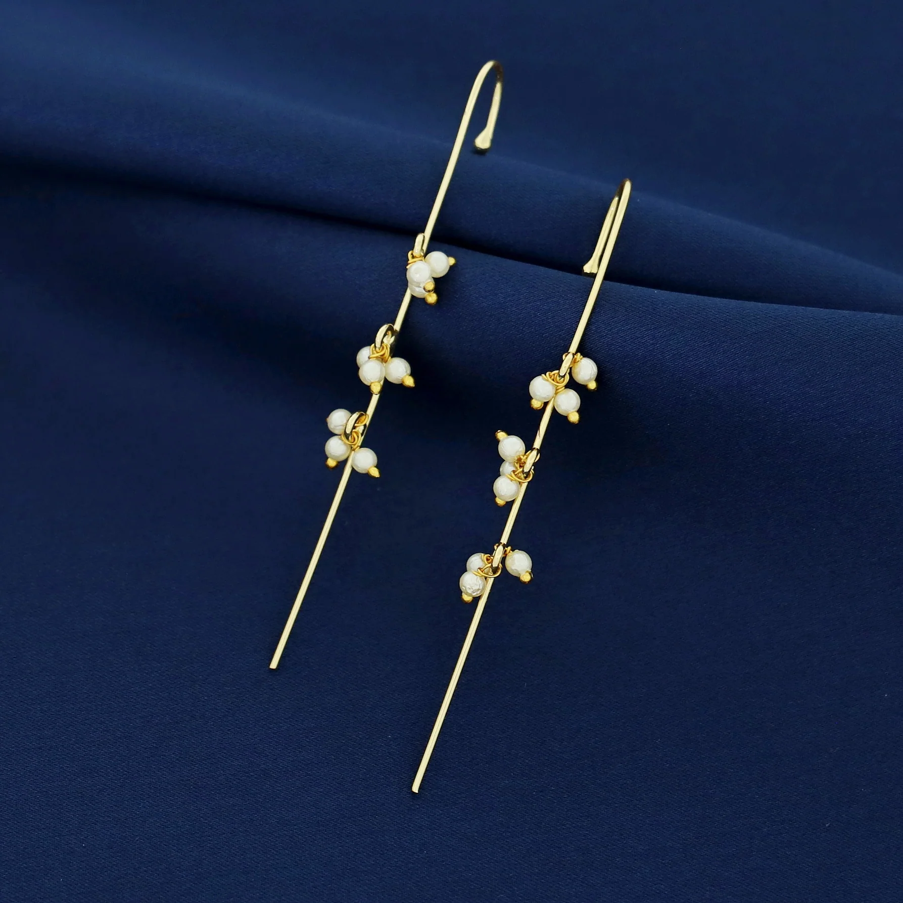 Medhani Golden Tri Pearl Ear-Cuff (Set Of 2) - Image 4