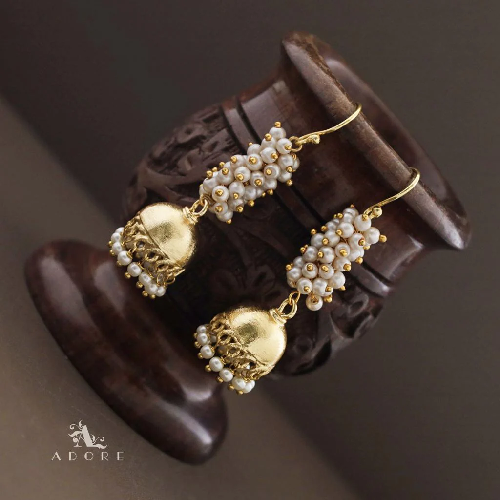 Medium Nashwa Cluster Pearl Jhumka Drop - Image 3