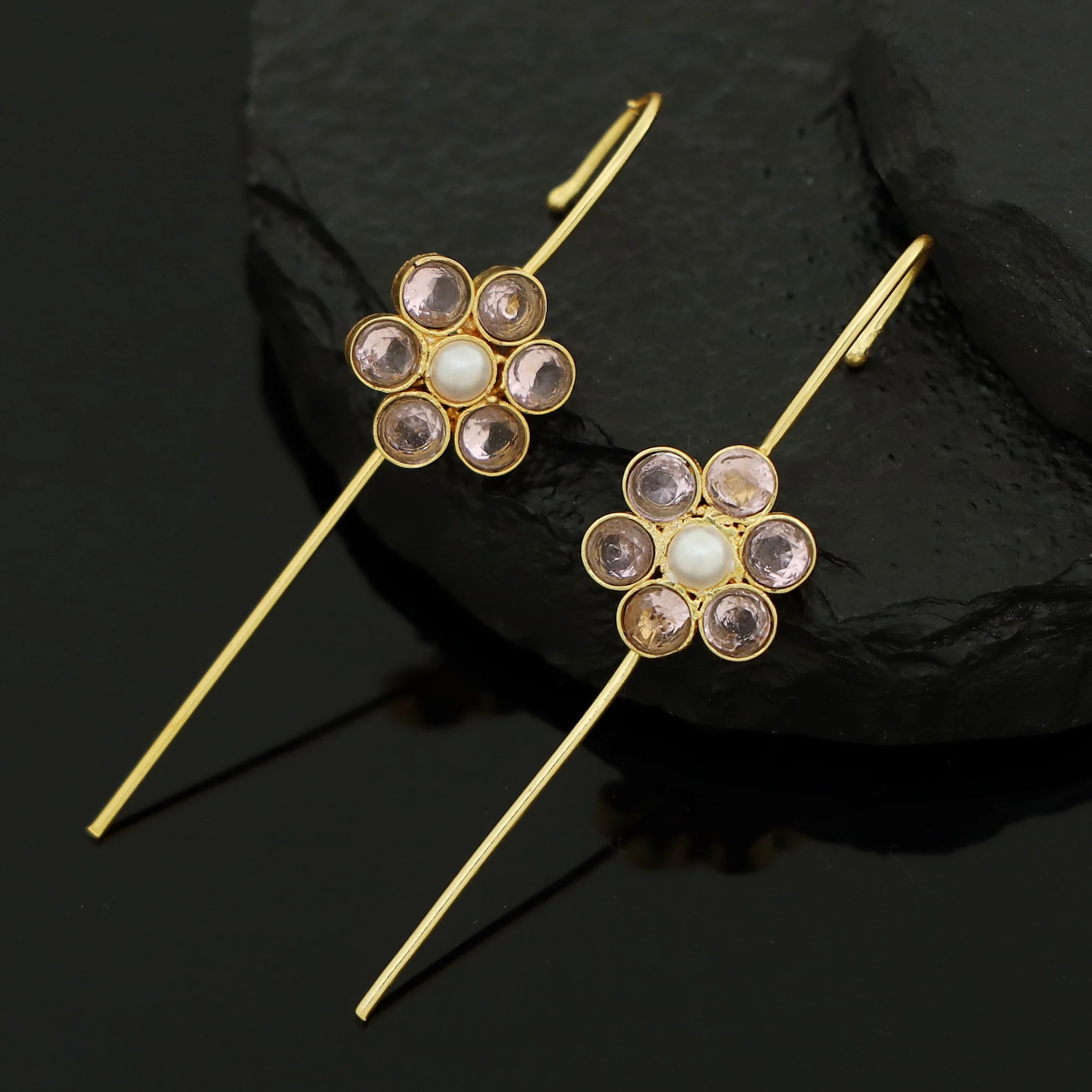 Meeta Glossy Flower Pearl Ear-Cuff (Set Of 2) - Image 5