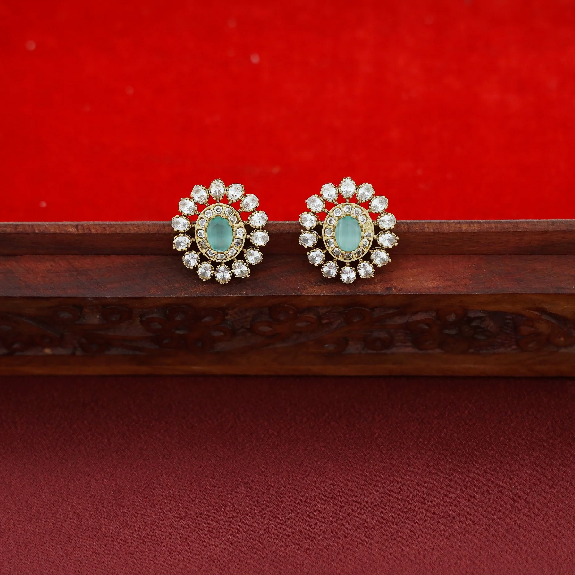 Megha AD Stone Floral 2 Layer Neckpiece With Earring - Image 8