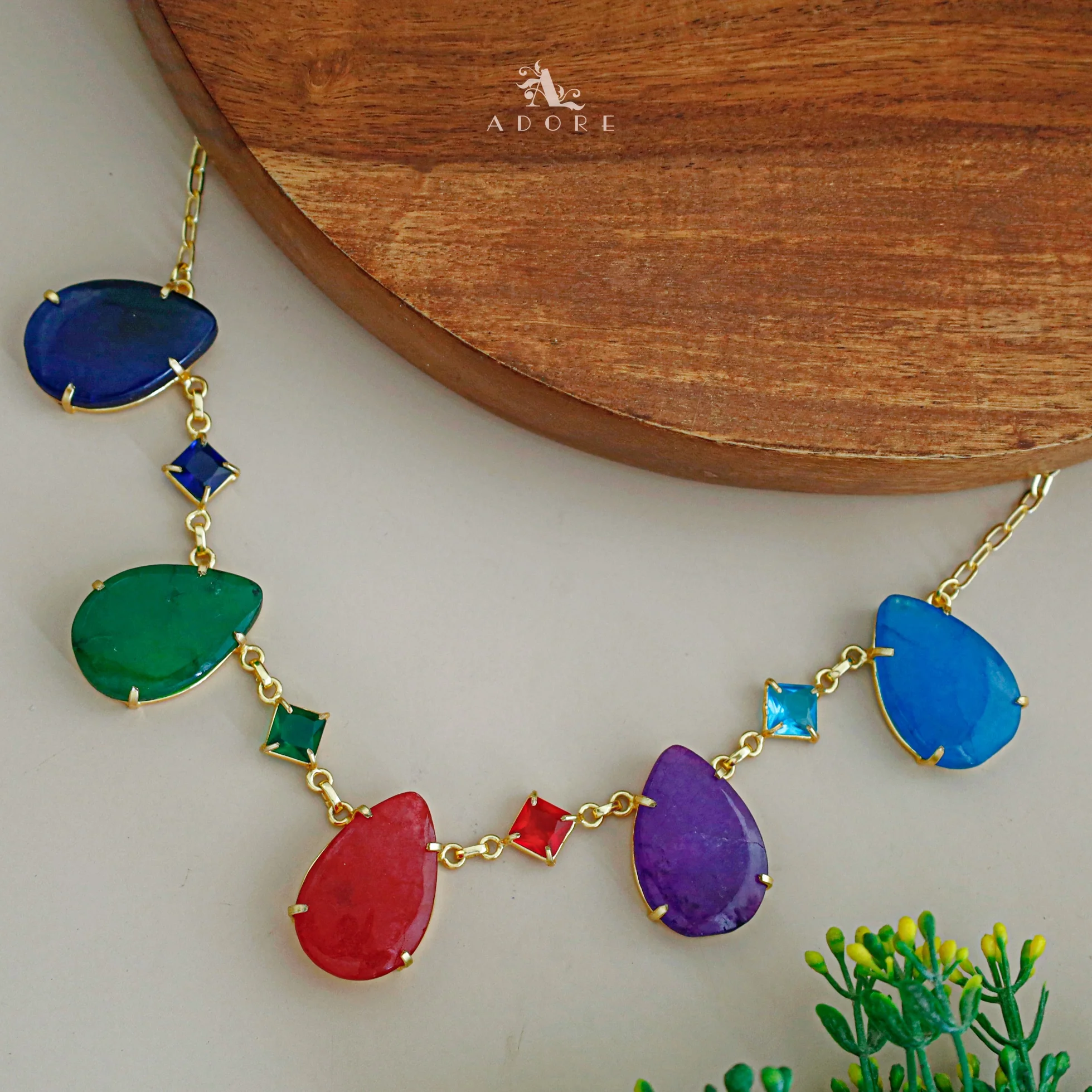Melanie Glossy Diamond 5 Drop Short Neckpiece - Image 2