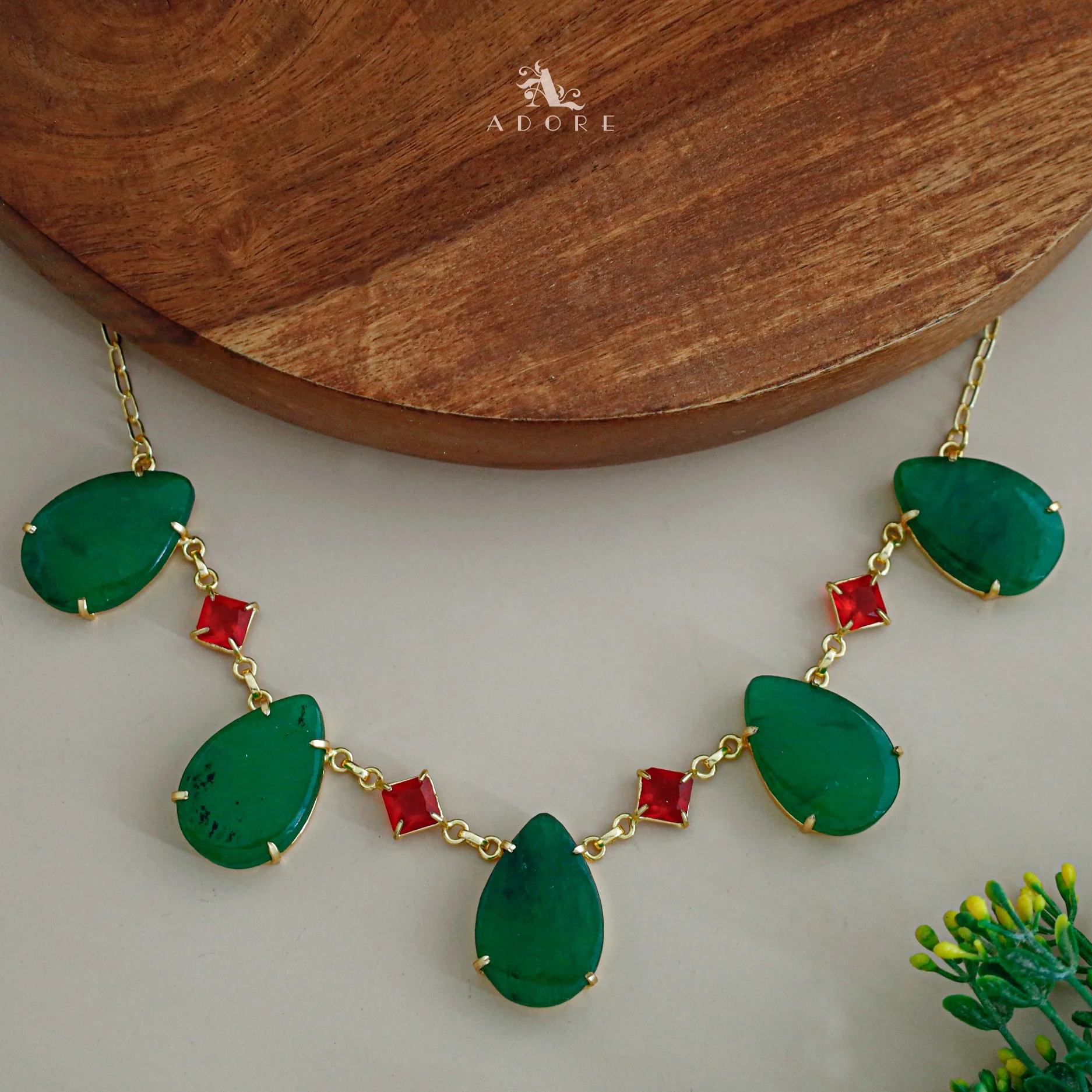 Melanie Glossy Diamond 5 Drop Short Neckpiece - Image 5