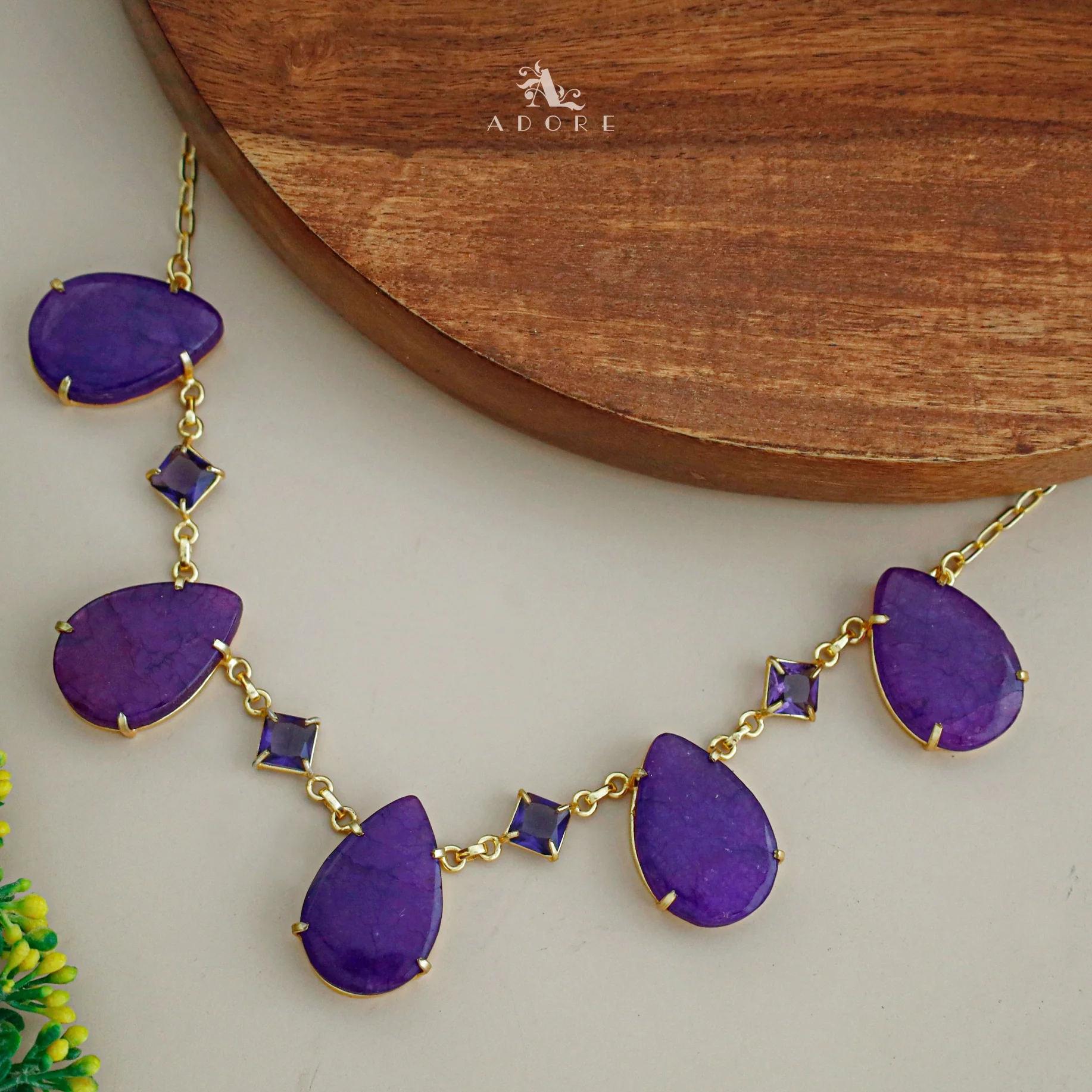 Melanie Glossy Diamond 5 Drop Short Neckpiece - Image 6