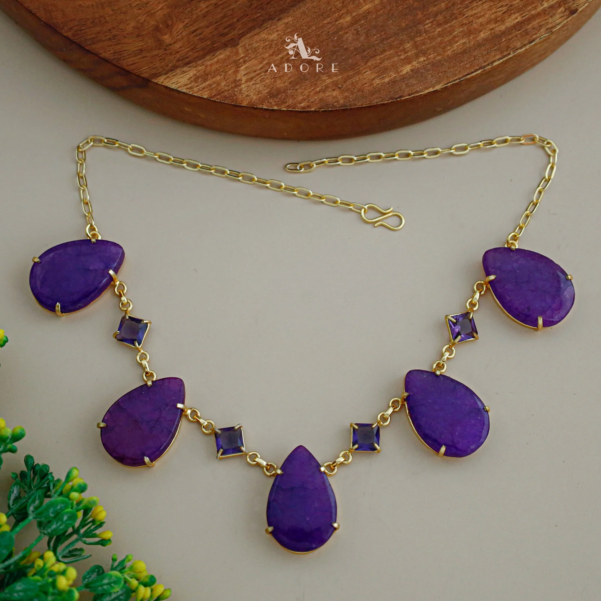 Melanie Glossy Diamond 5 Drop Short Neckpiece - Image 7