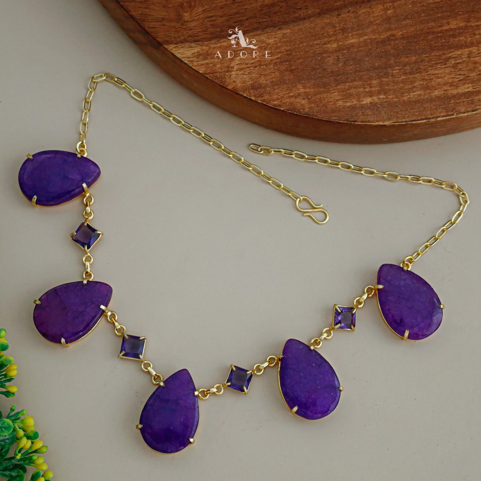 Melanie Glossy Diamond 5 Drop Short Neckpiece - Image 8