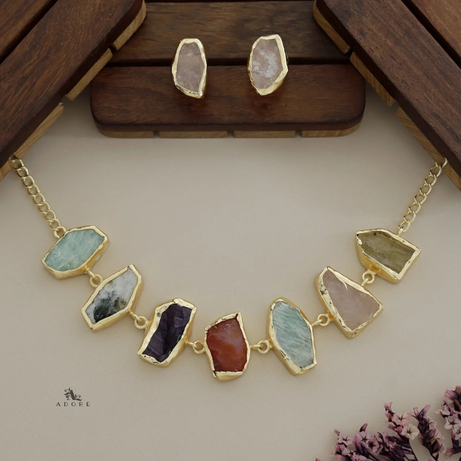 Merlot Raw Stone Multicolour Choker With Stud - Image 13