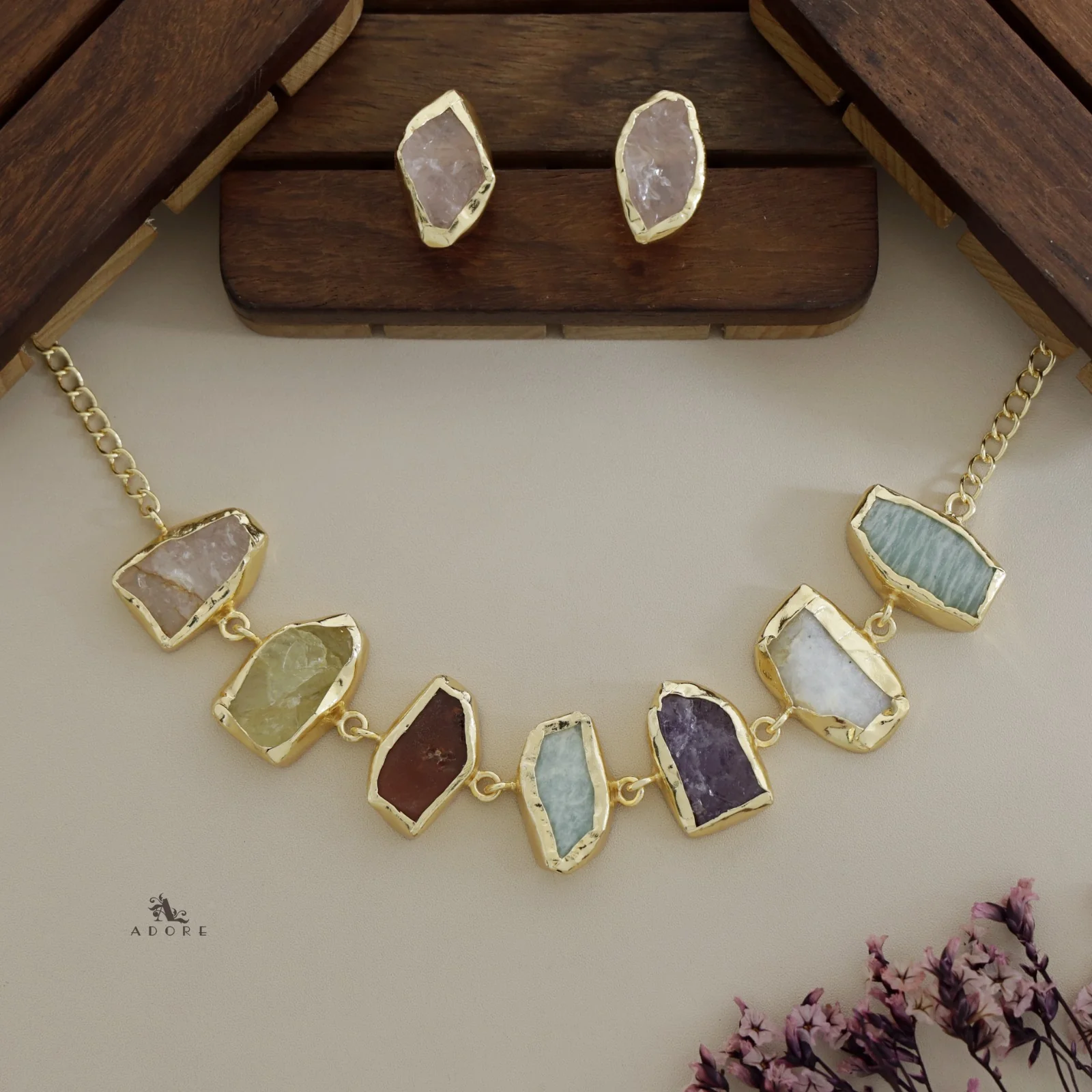Merlot Raw Stone Multicolour Choker With Stud - Image 14