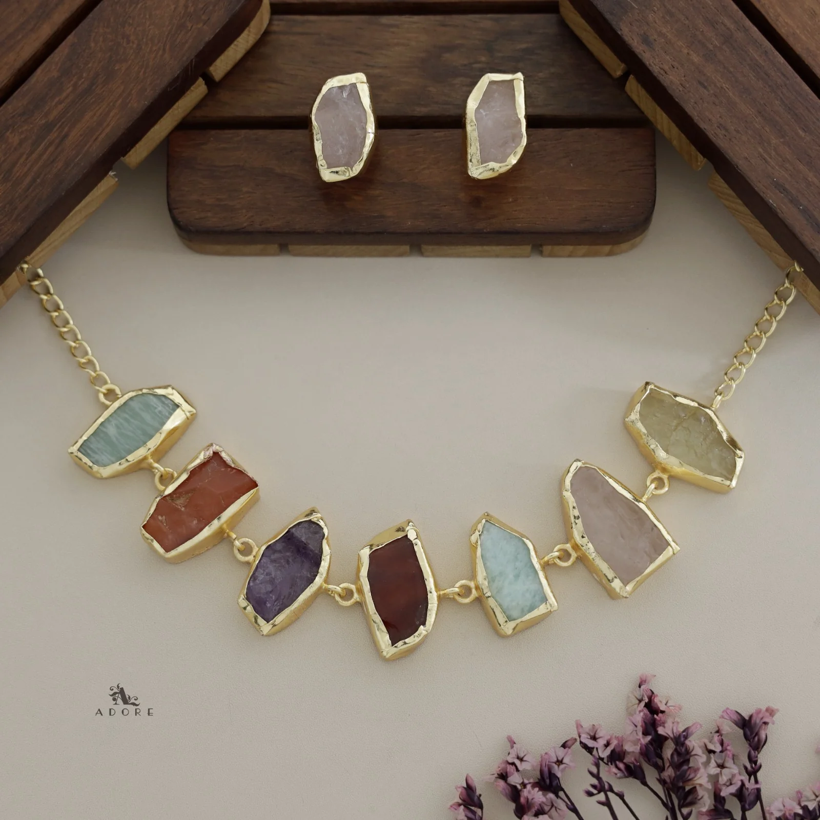 Merlot Raw Stone Multicolour Choker With Stud - Image 15