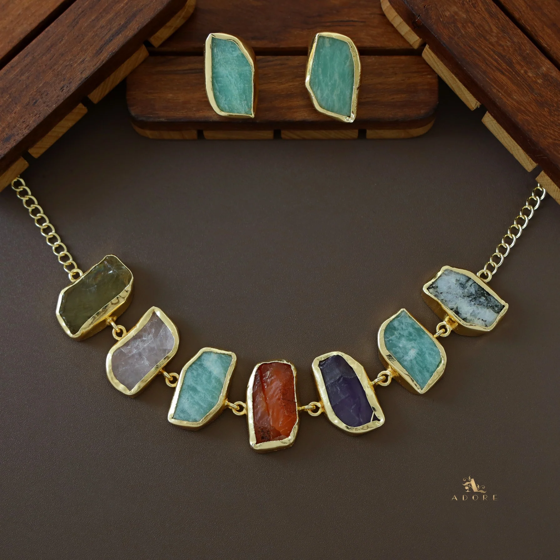 Merlot Raw Stone Multicolour Choker With Stud - Image 18