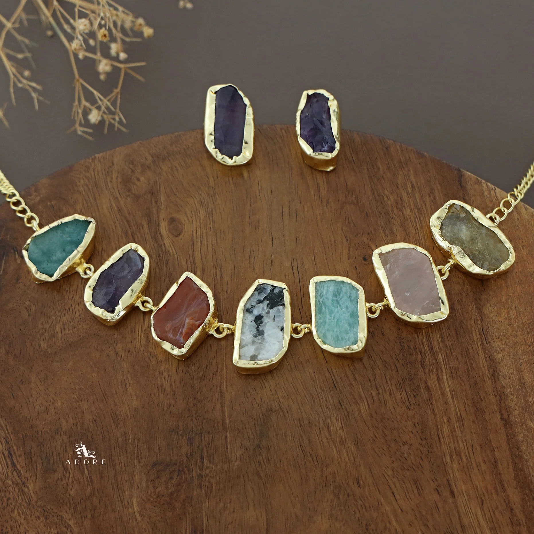Merlot Raw Stone Multicolour Choker With Stud - Image 19
