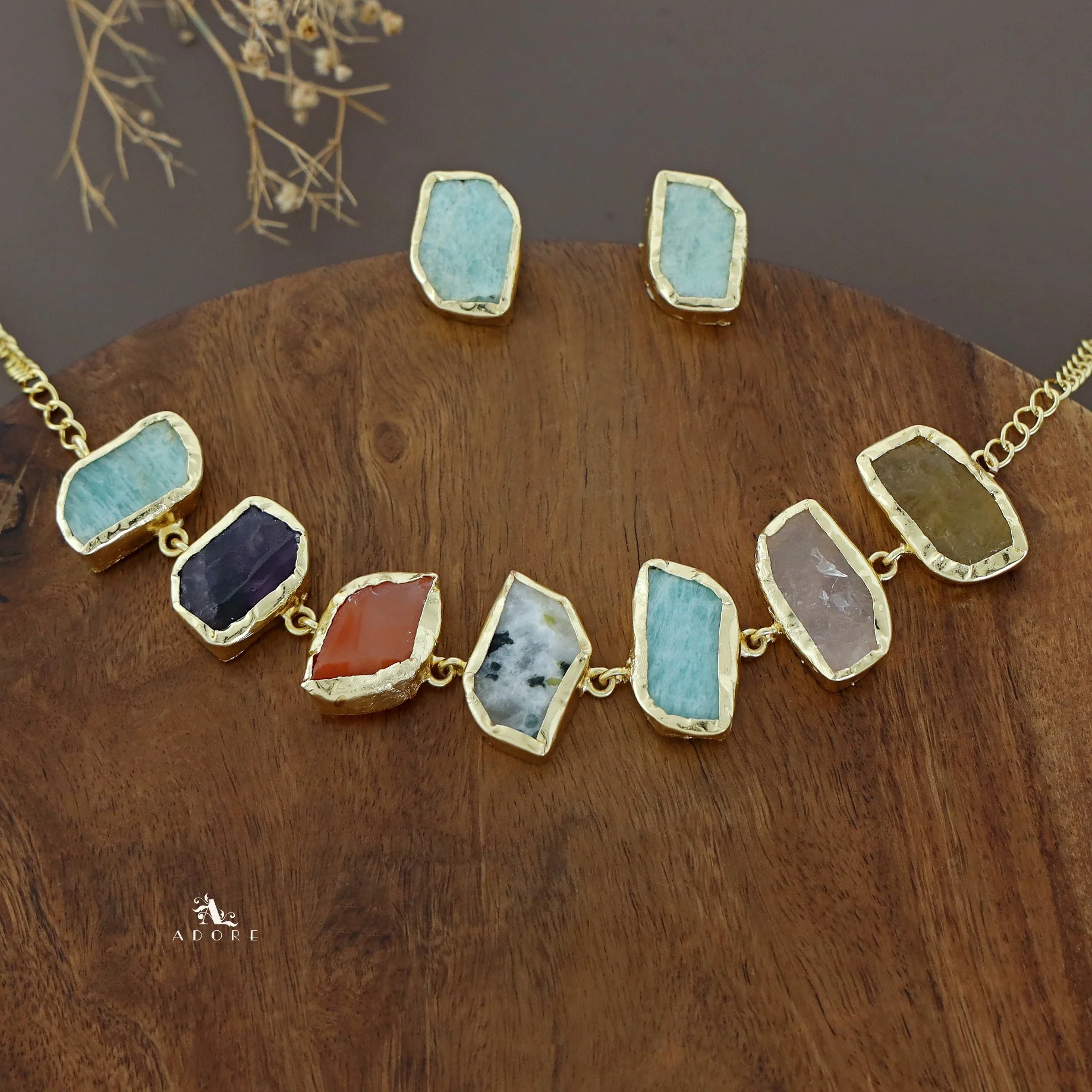 Merlot Raw Stone Multicolour Choker With Stud - Image 2