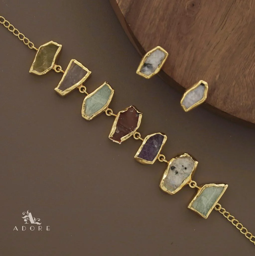 Merlot Raw Stone Multicolour Choker With Stud - Image 3