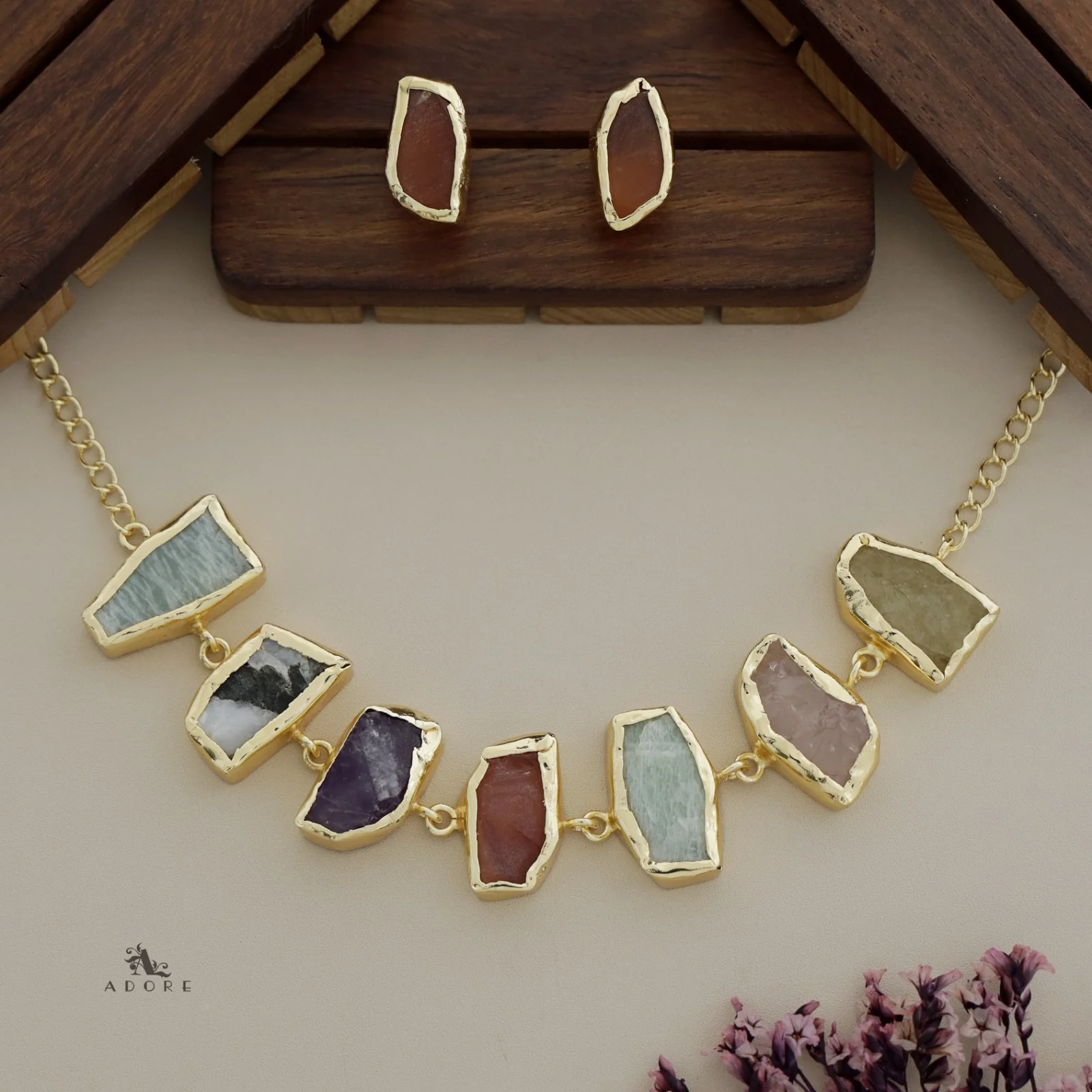 Merlot Raw Stone Multicolour Choker With Stud - Image 4