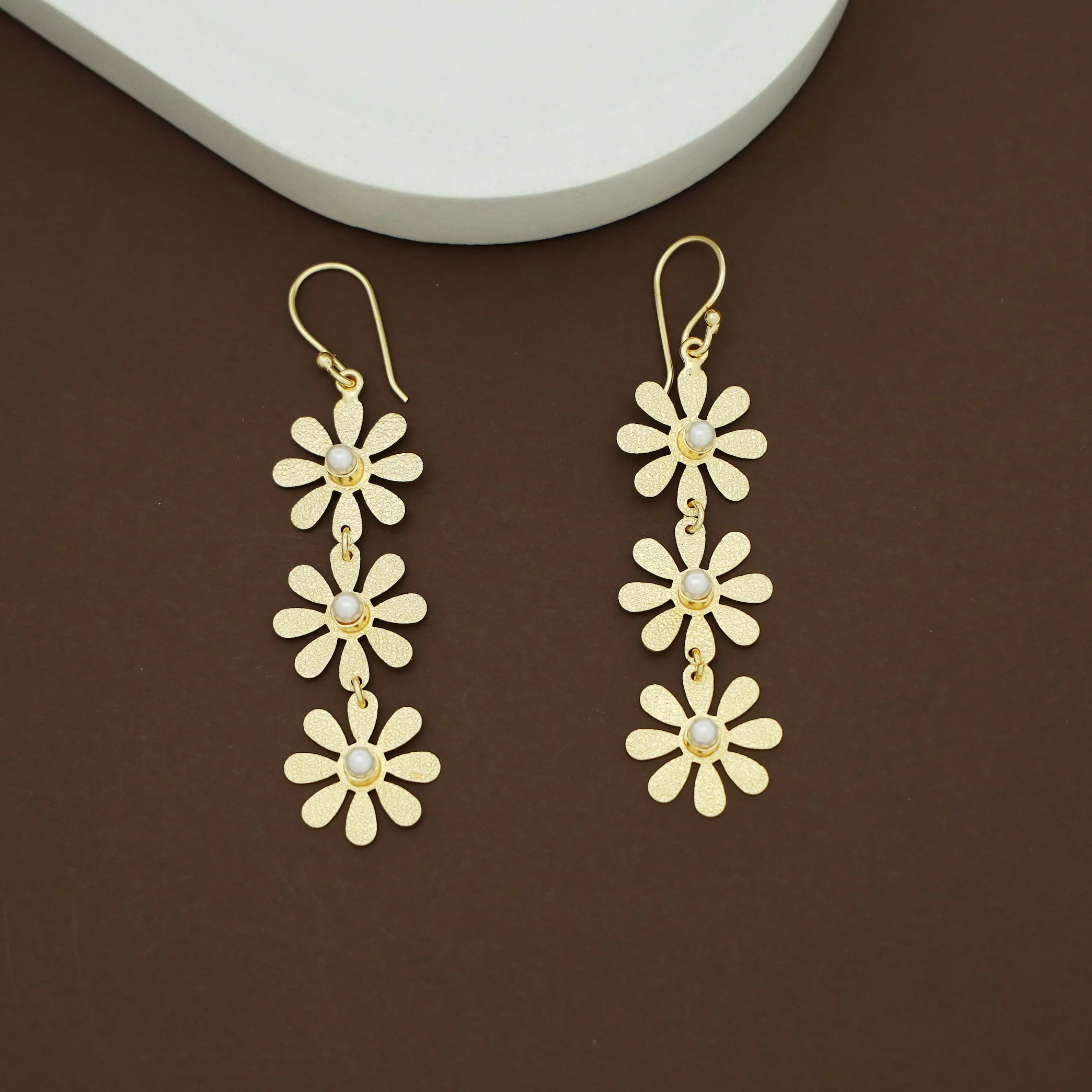 Midhila Textured Tri Flower Drop - Image 2