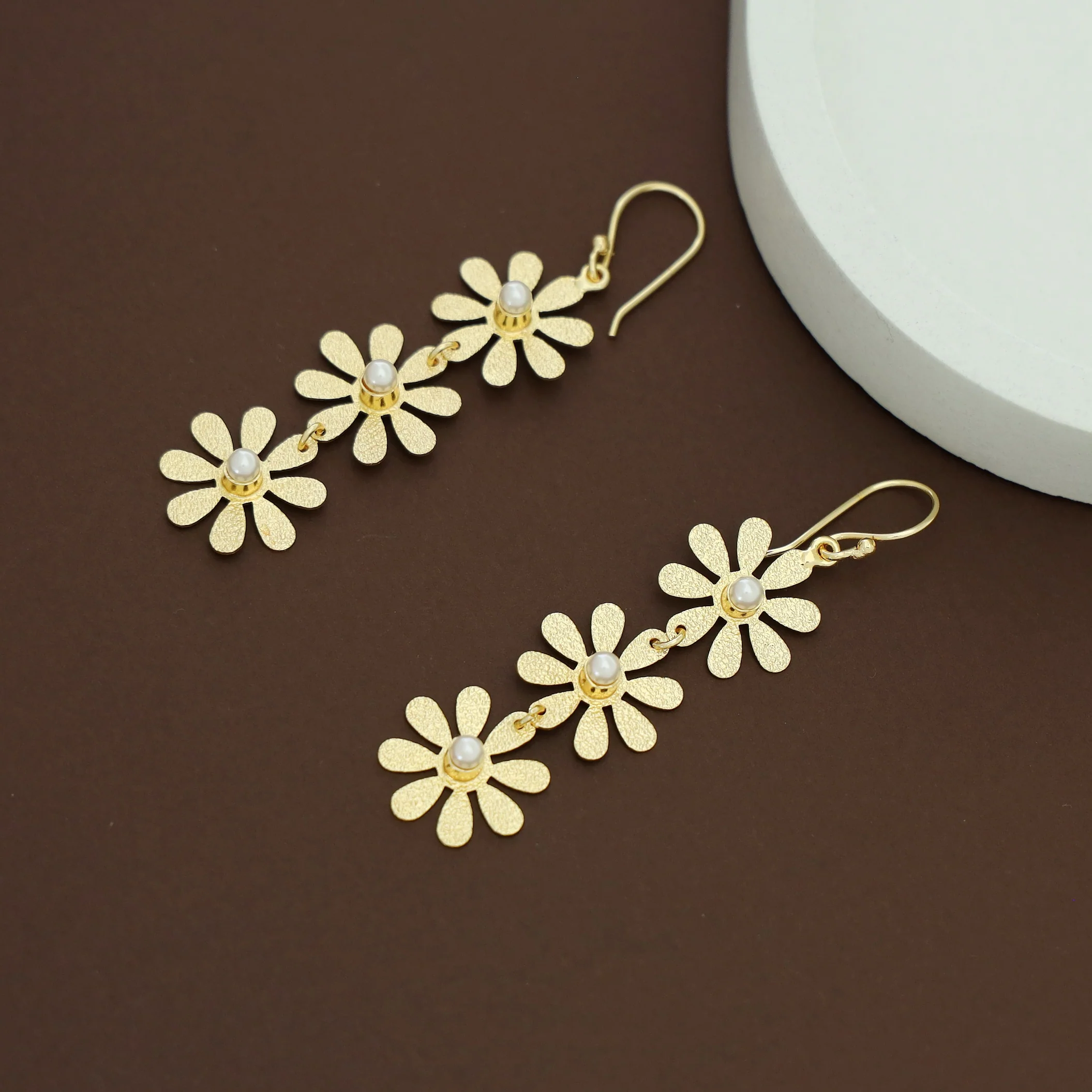 Midhila Textured Tri Flower Drop - Image 3