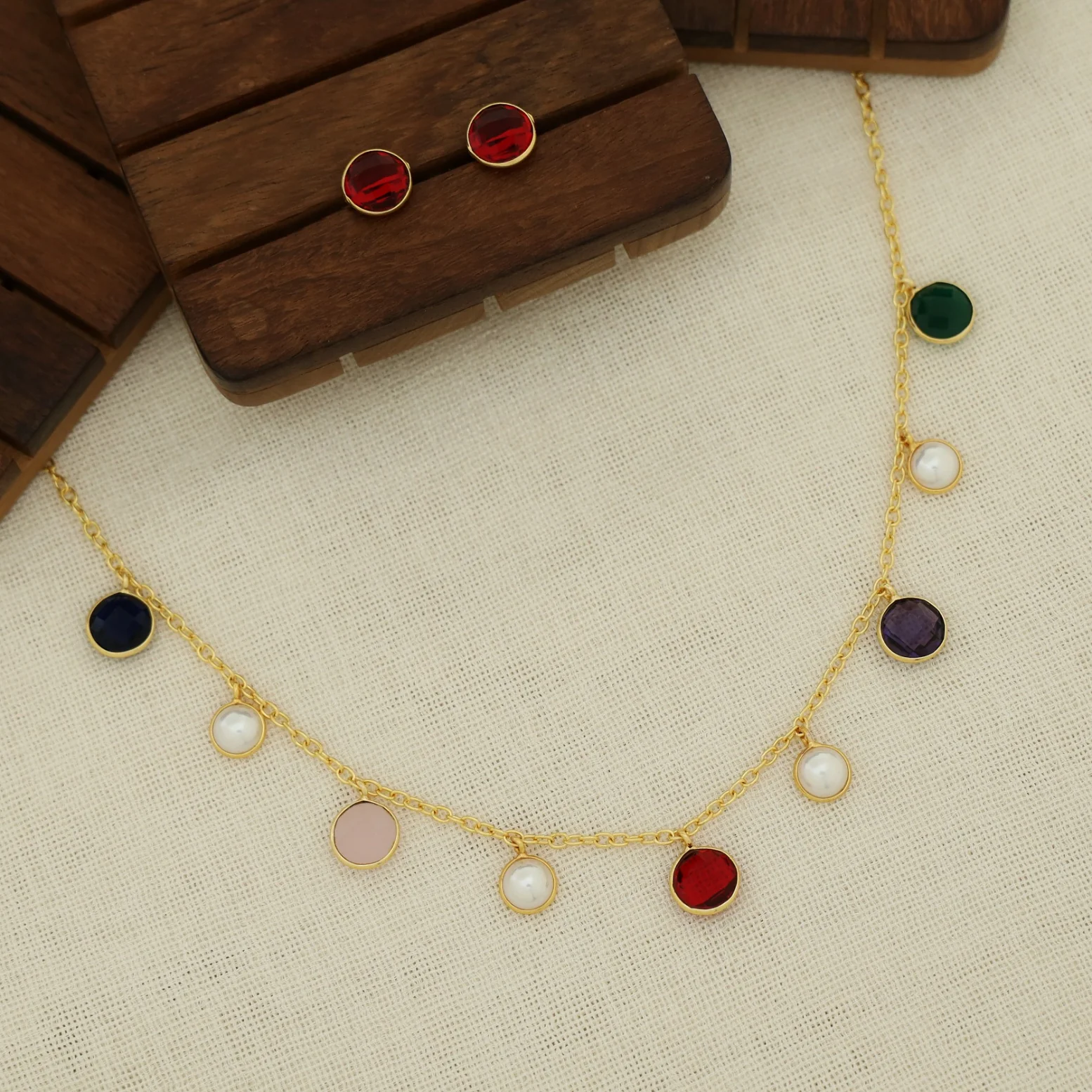 Mihaara Pearl Neckpiece With Stud (Colour Option) - Image 14