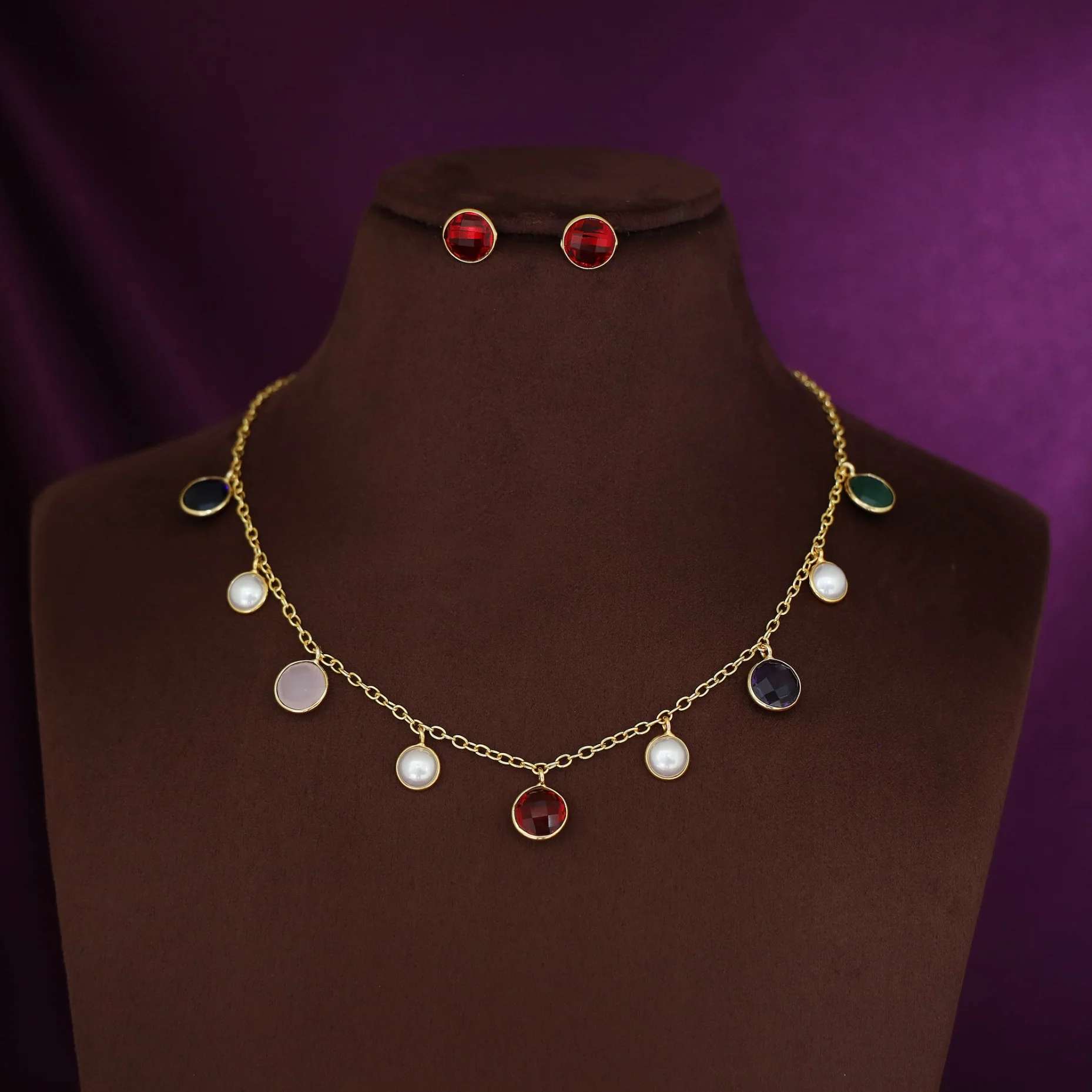 Mihaara Pearl Neckpiece With Stud (Colour Option) - Image 3