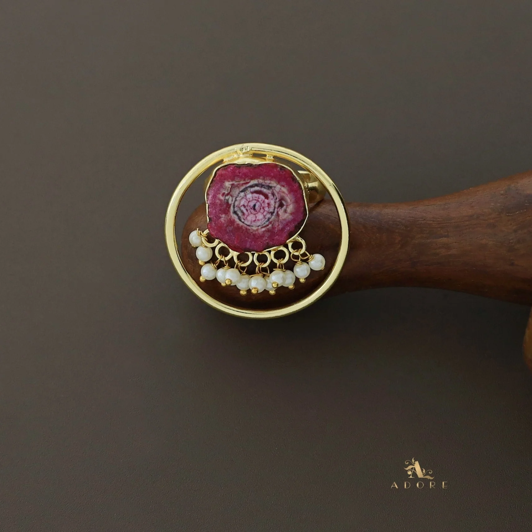 Mihika Round Agate with Pearl Ring - Image 10