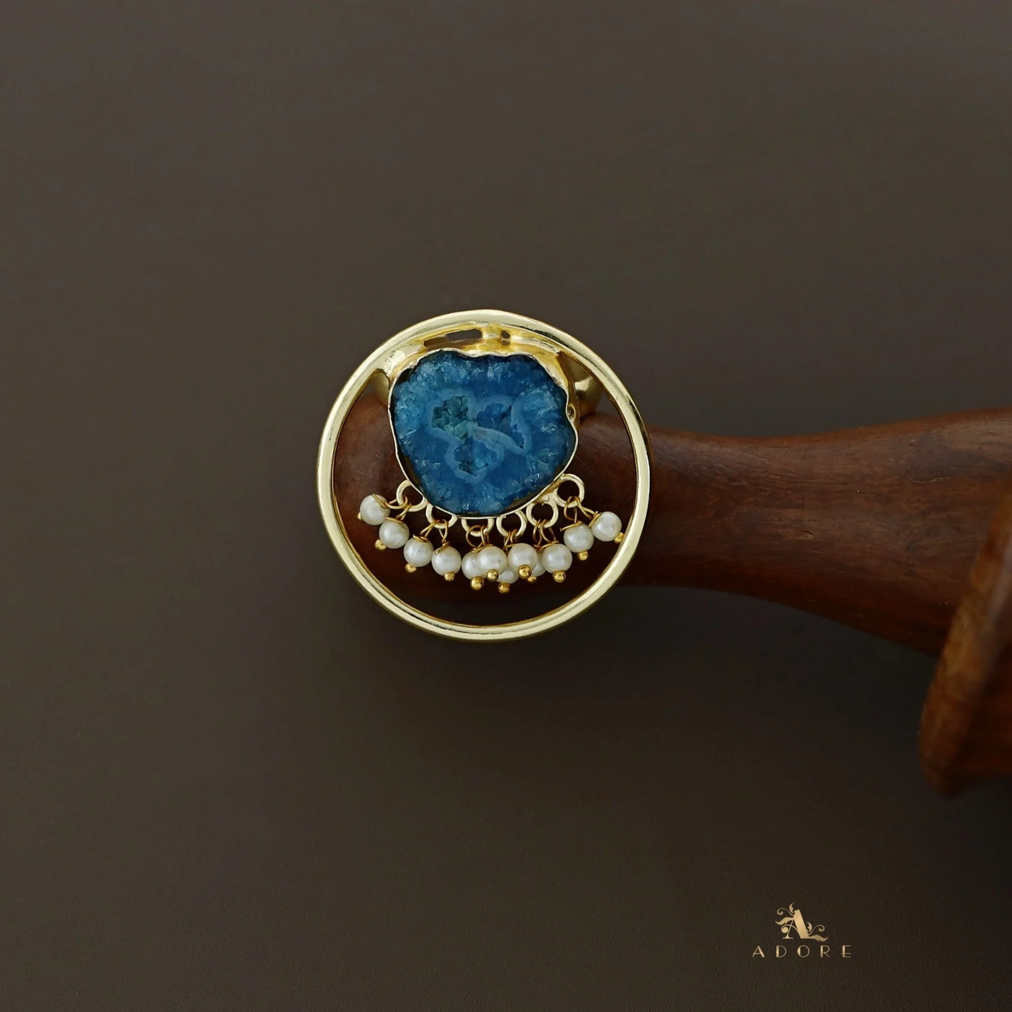 Mihika Round Agate with Pearl Ring - Image 11