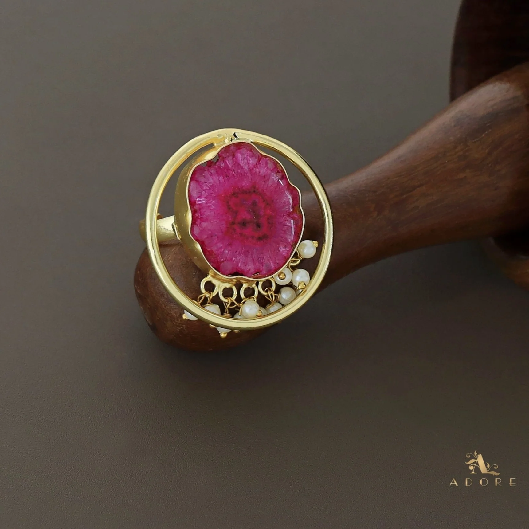 Mihika Round Agate with Pearl Ring - Image 12