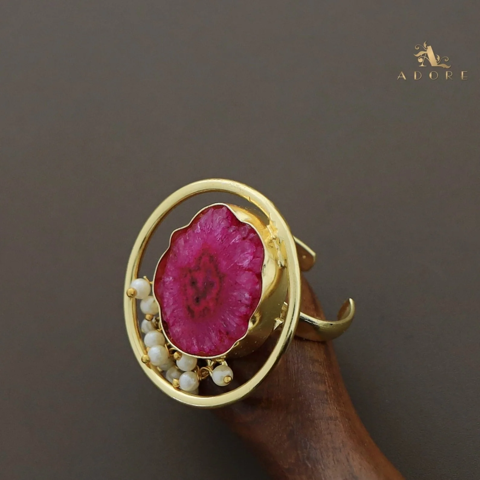 Mihika Round Agate with Pearl Ring - Image 13
