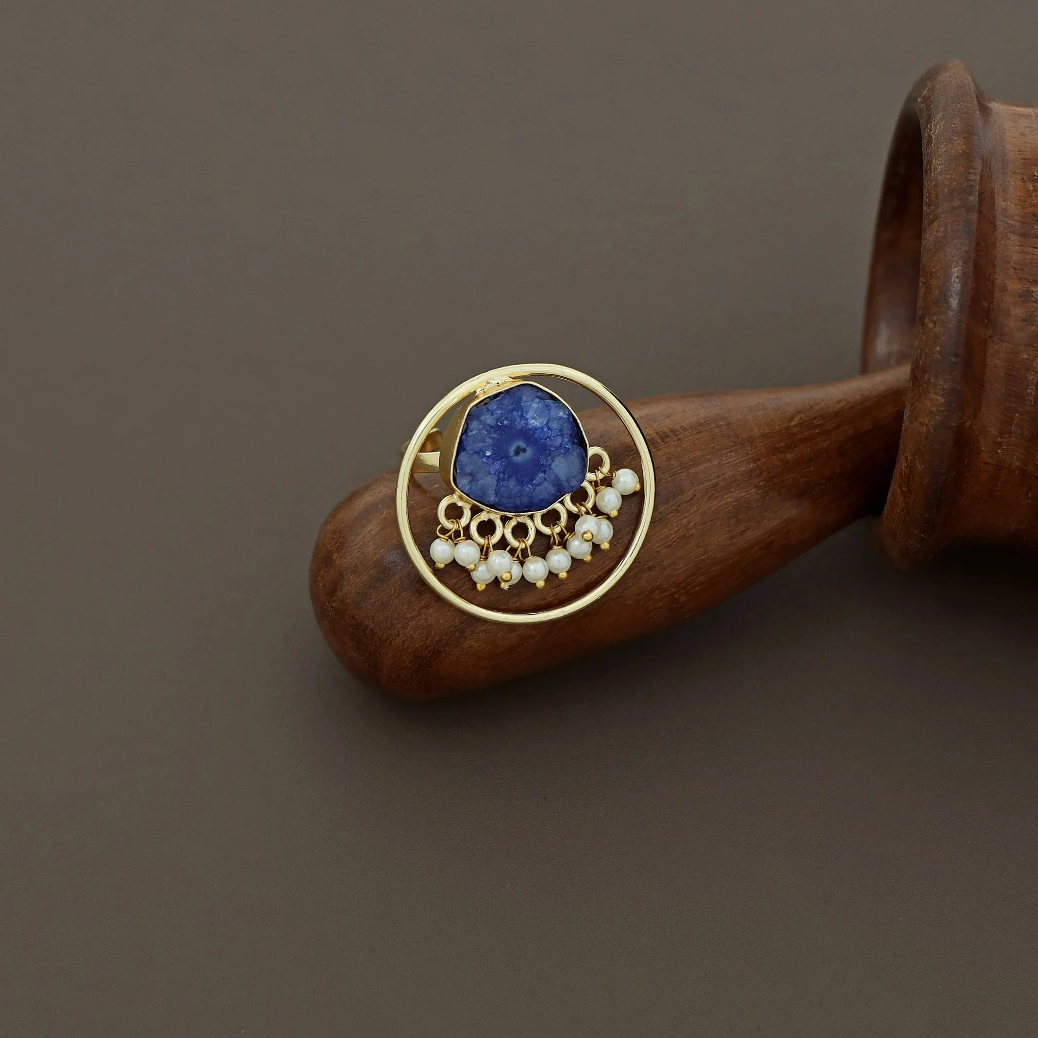 Mihika Round Agate with Pearl Ring - Image 14