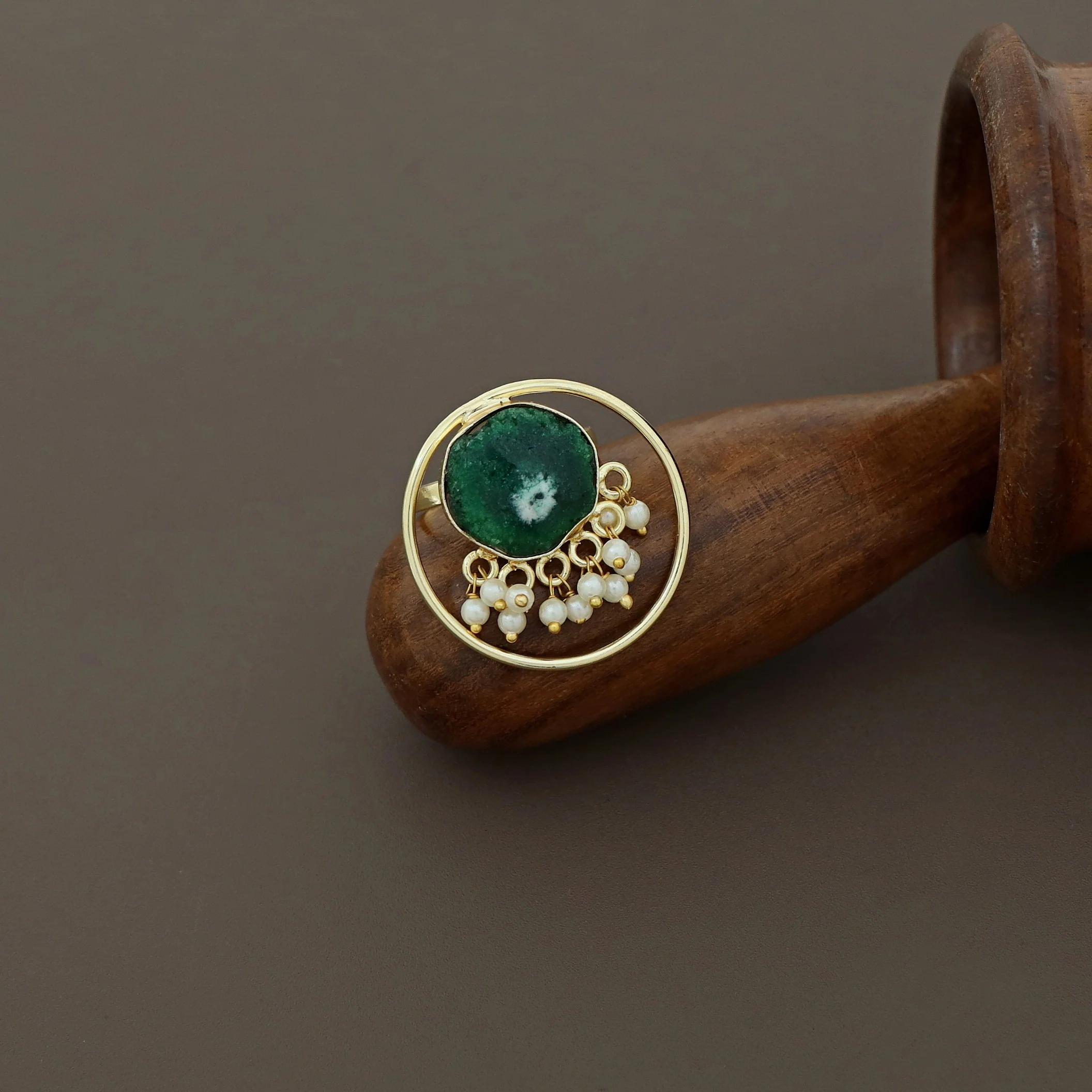 Mihika Round Agate with Pearl Ring - Image 15