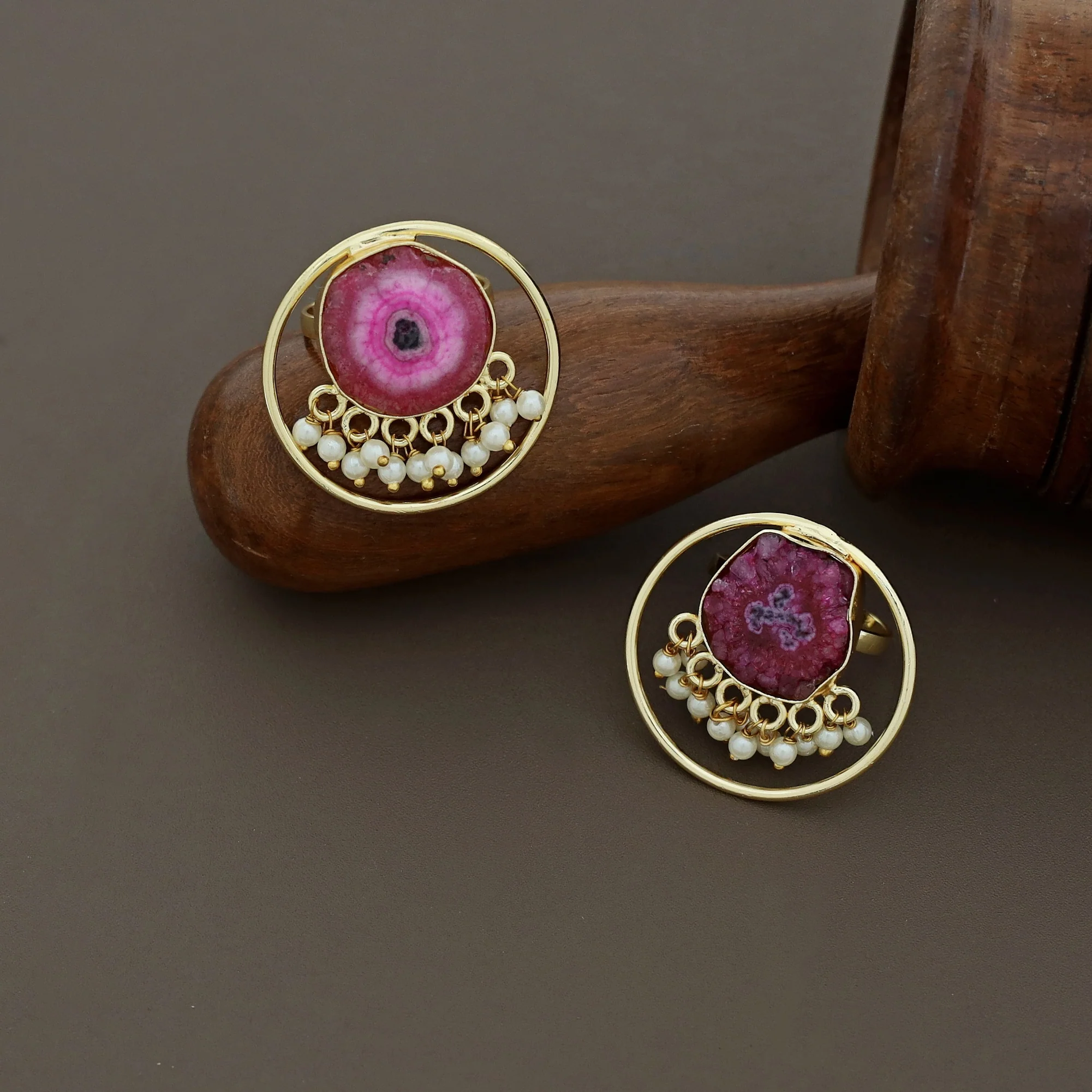 Mihika Round Agate with Pearl Ring - Image 20