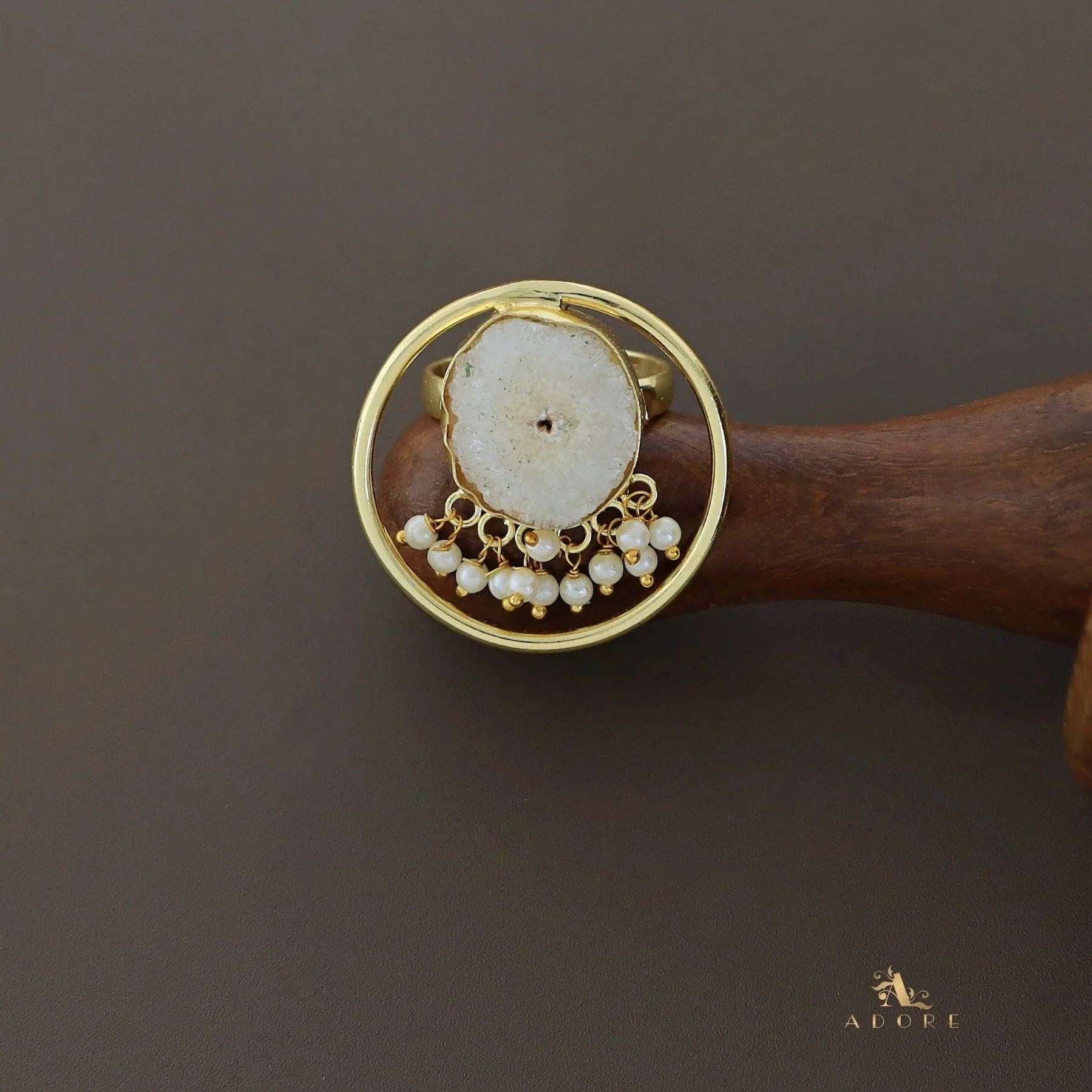 Mihika Round Agate with Pearl Ring - Image 6