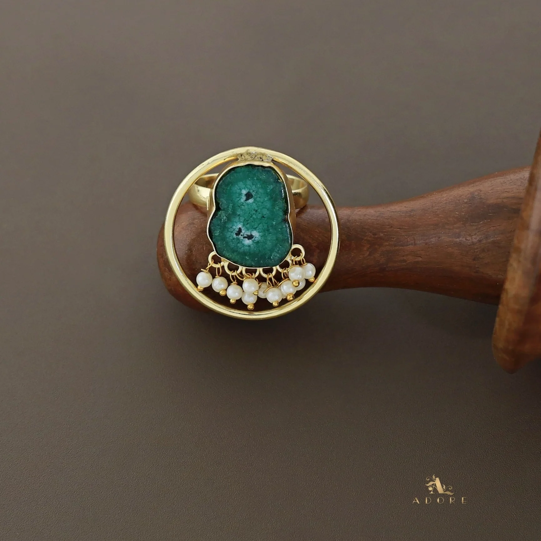 Mihika Round Agate with Pearl Ring - Image 7