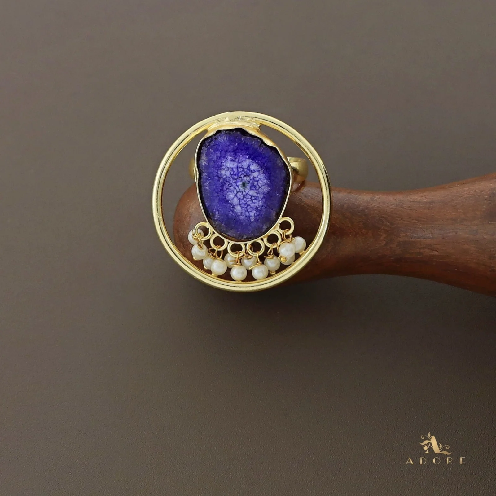 Mihika Round Agate with Pearl Ring - Image 8