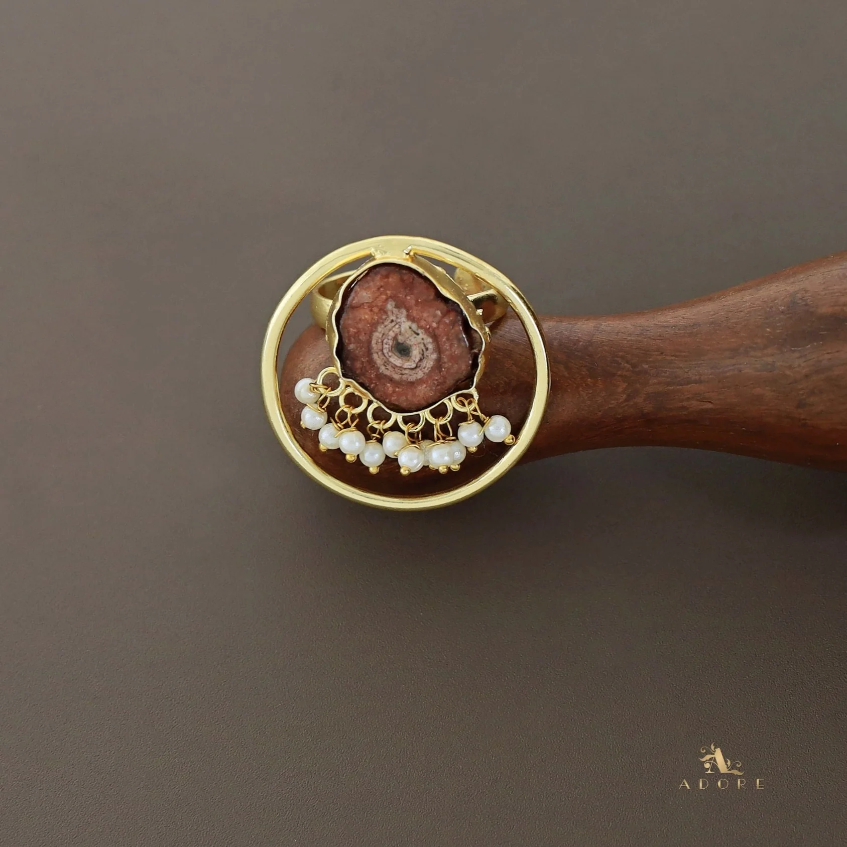 Mihika Round Agate with Pearl Ring - Image 9