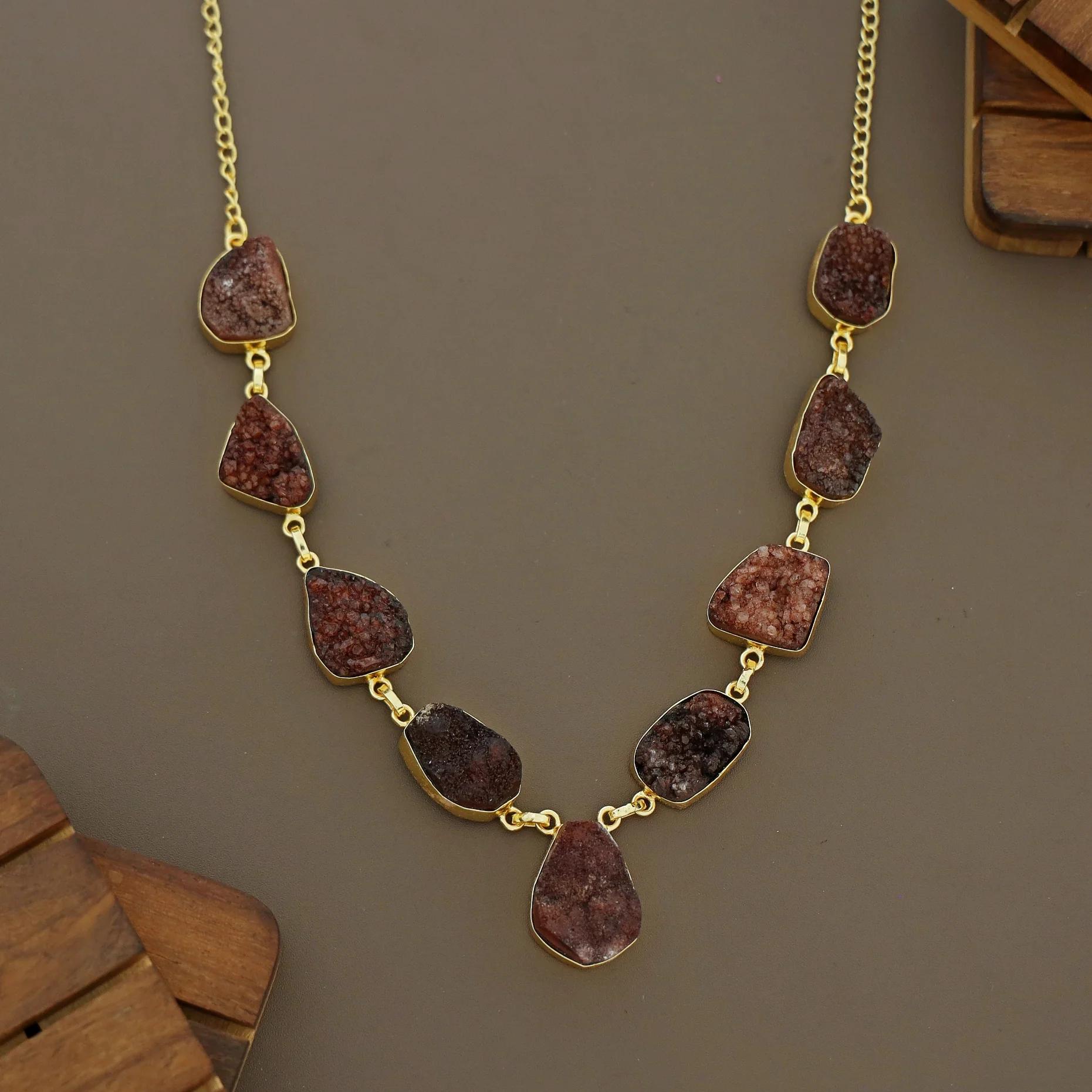 Nishka Golden Druzy Stone Neckpiece - Image 3