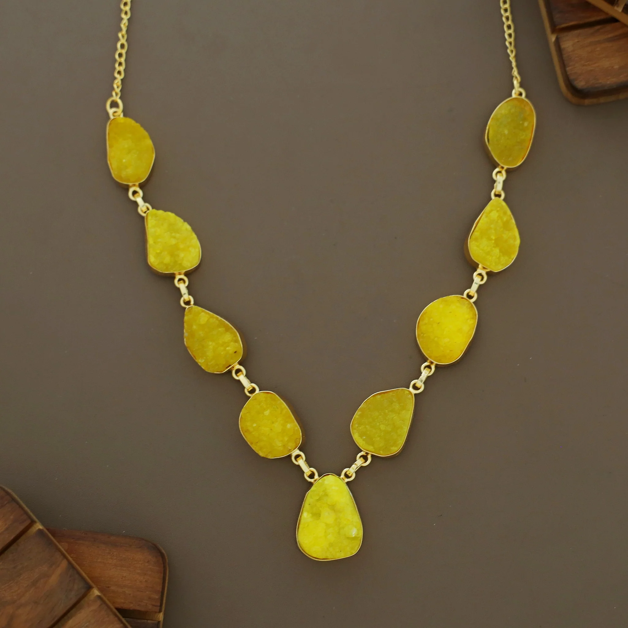 Nishka Golden Druzy Stone Neckpiece - Image 4