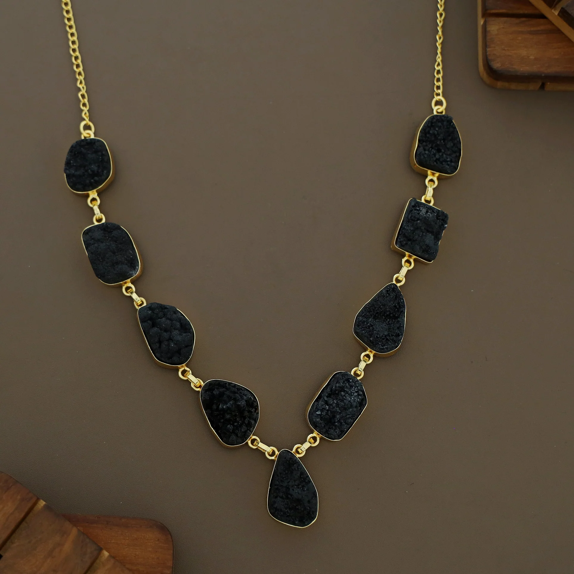Nishka Golden Druzy Stone Neckpiece - Image 5