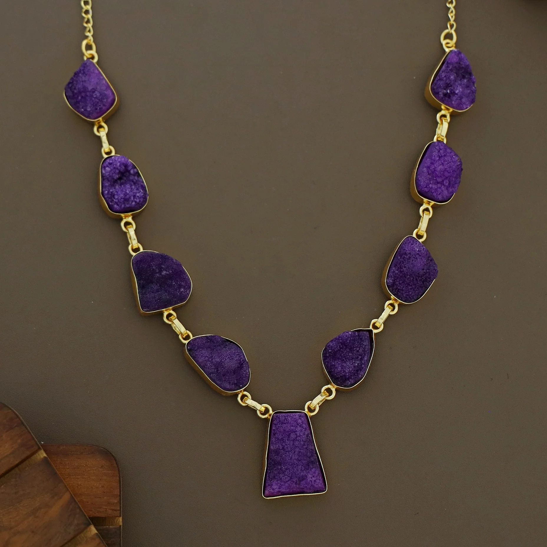 Nishka Golden Druzy Stone Neckpiece - Image 7