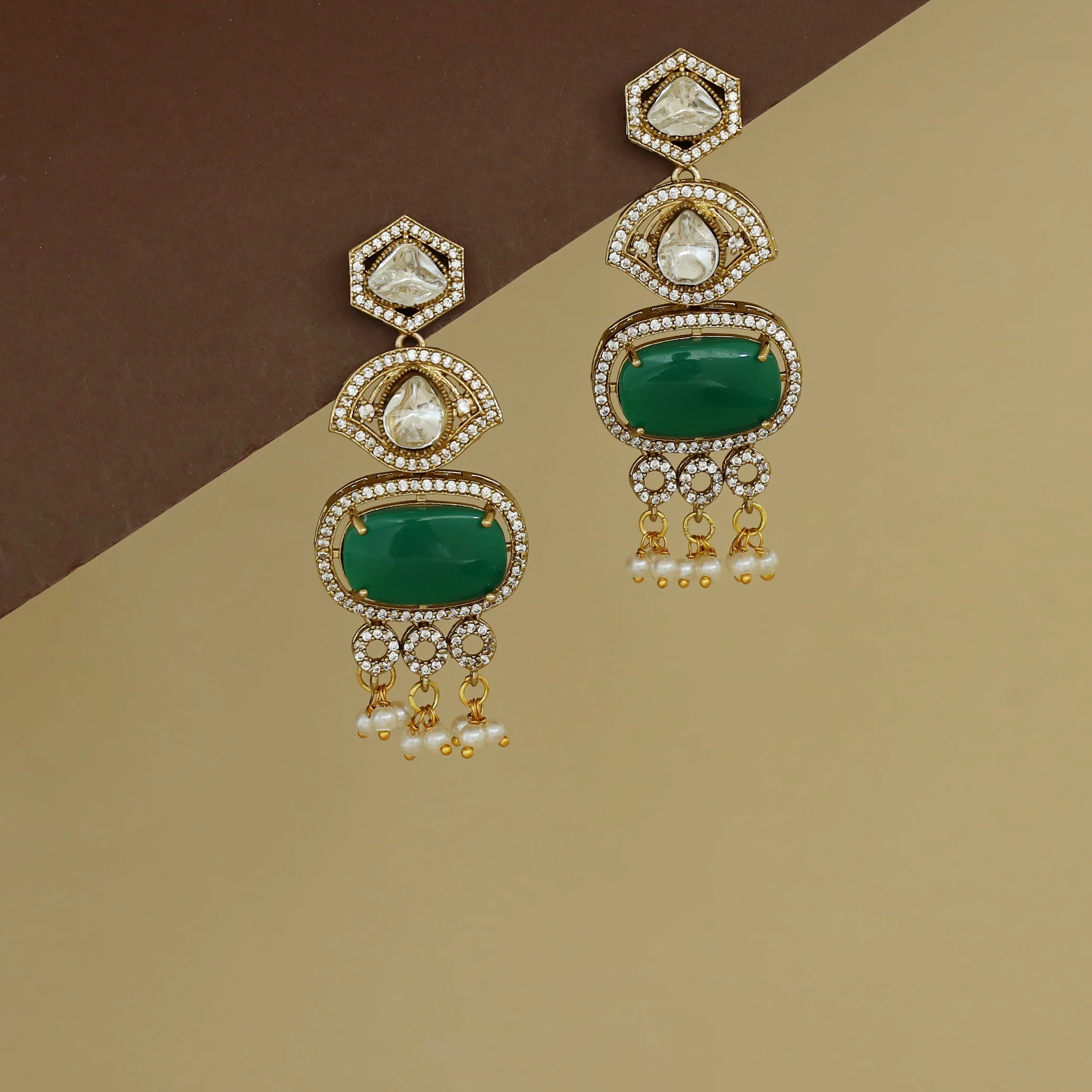 Milla Kundan AD Stone Pearl Earring - Image 2