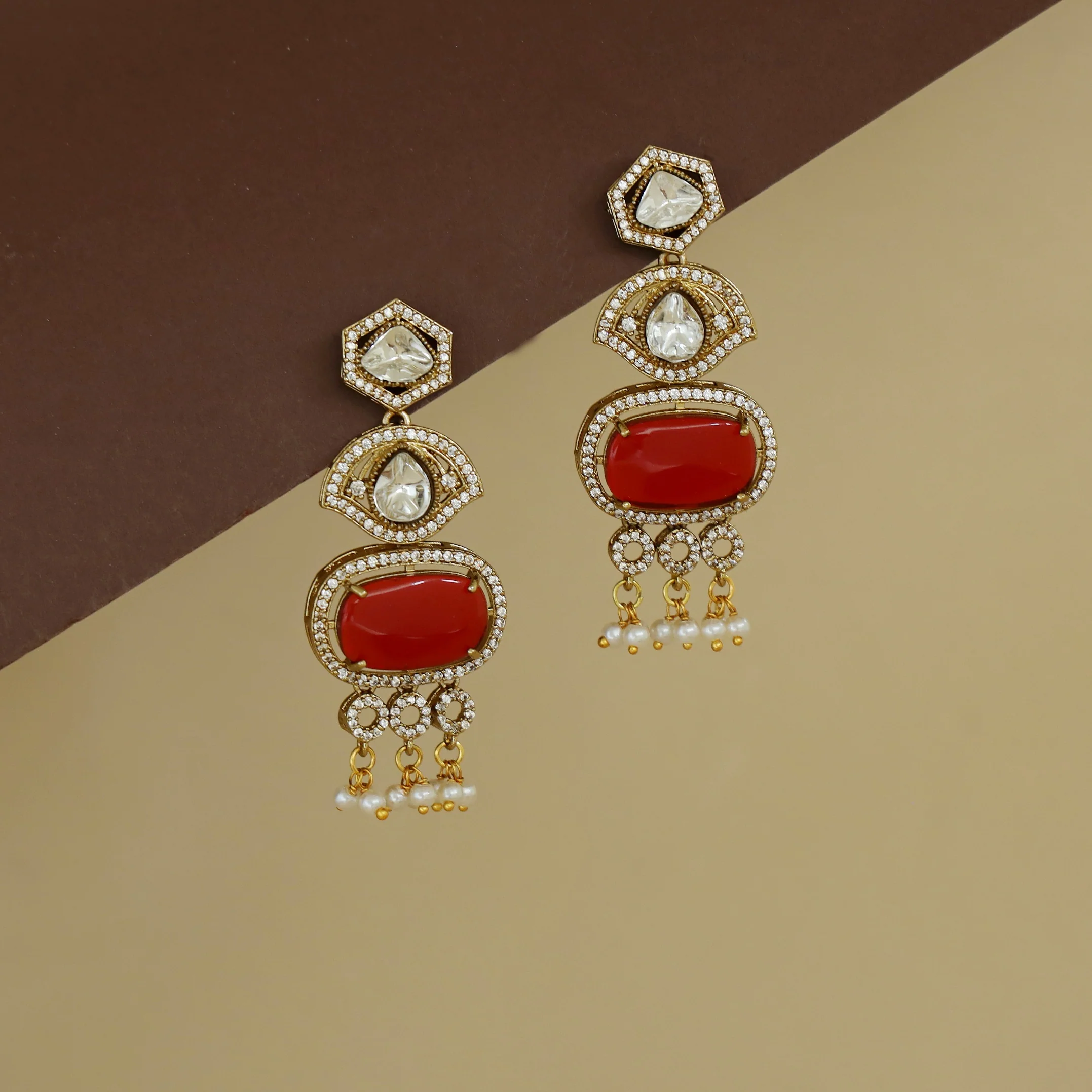Milla Kundan AD Stone Pearl Earring - Image 3