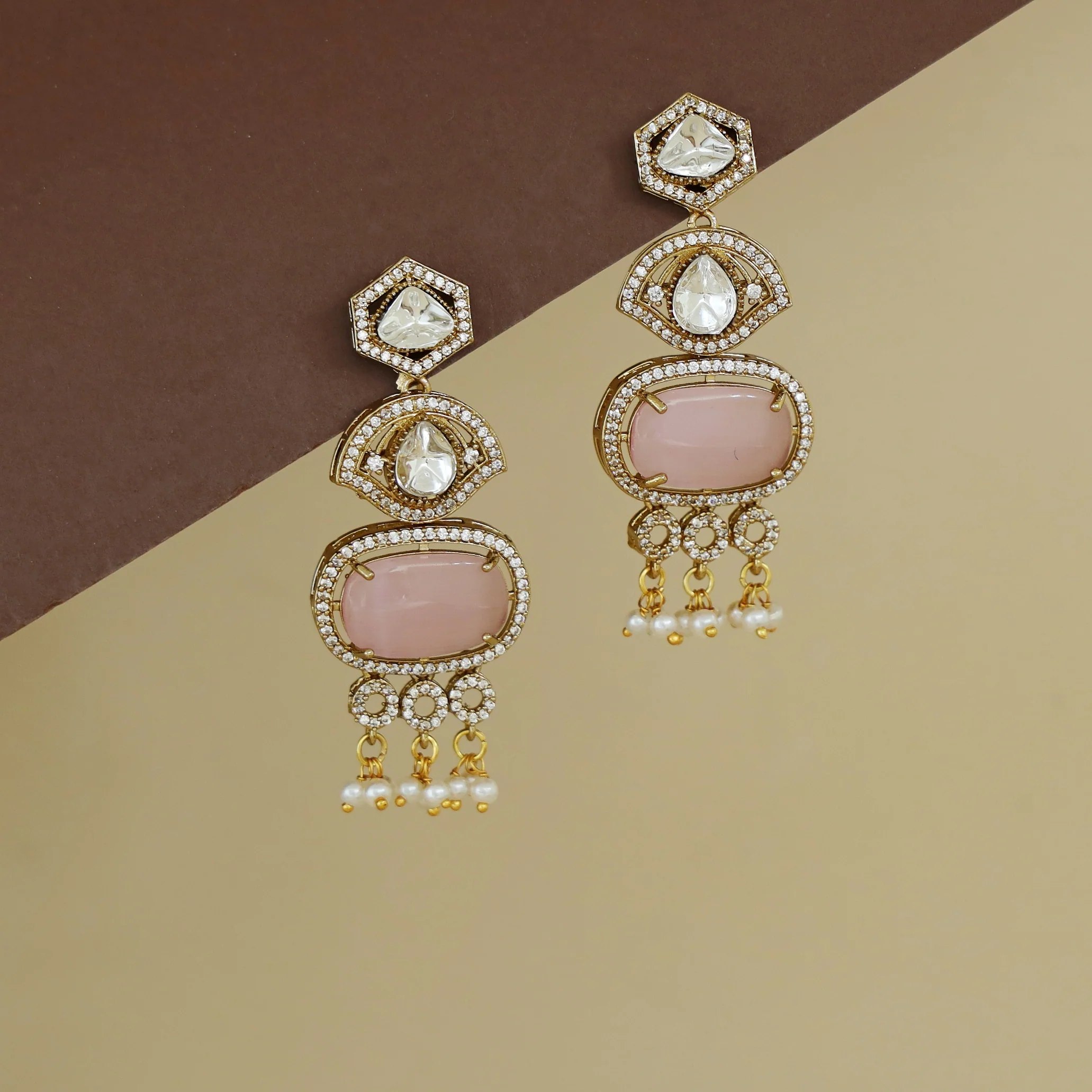 Milla Kundan AD Stone Pearl Earring - Image 4